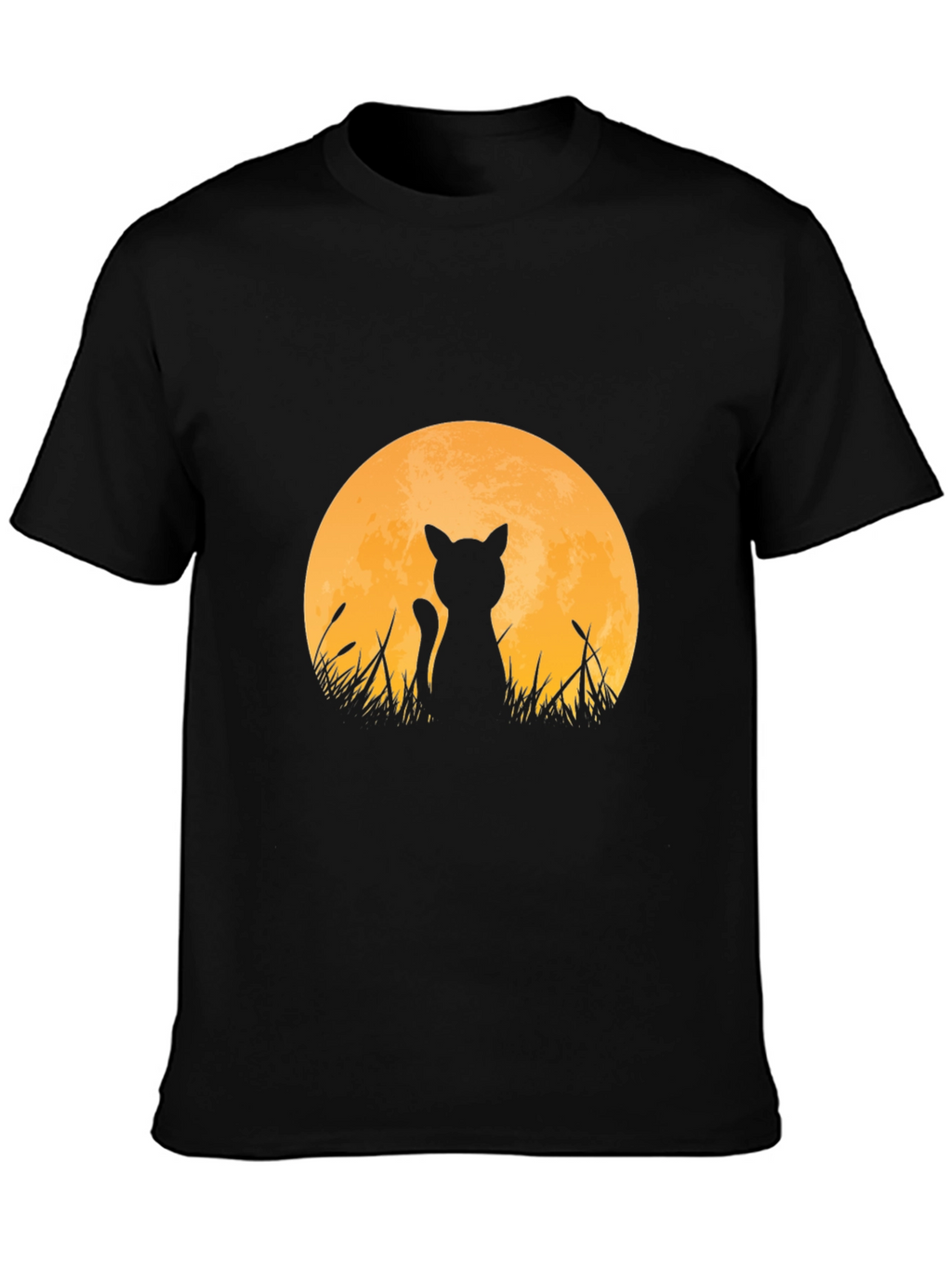 Cat Silhouette Moon T-Shirt - Black