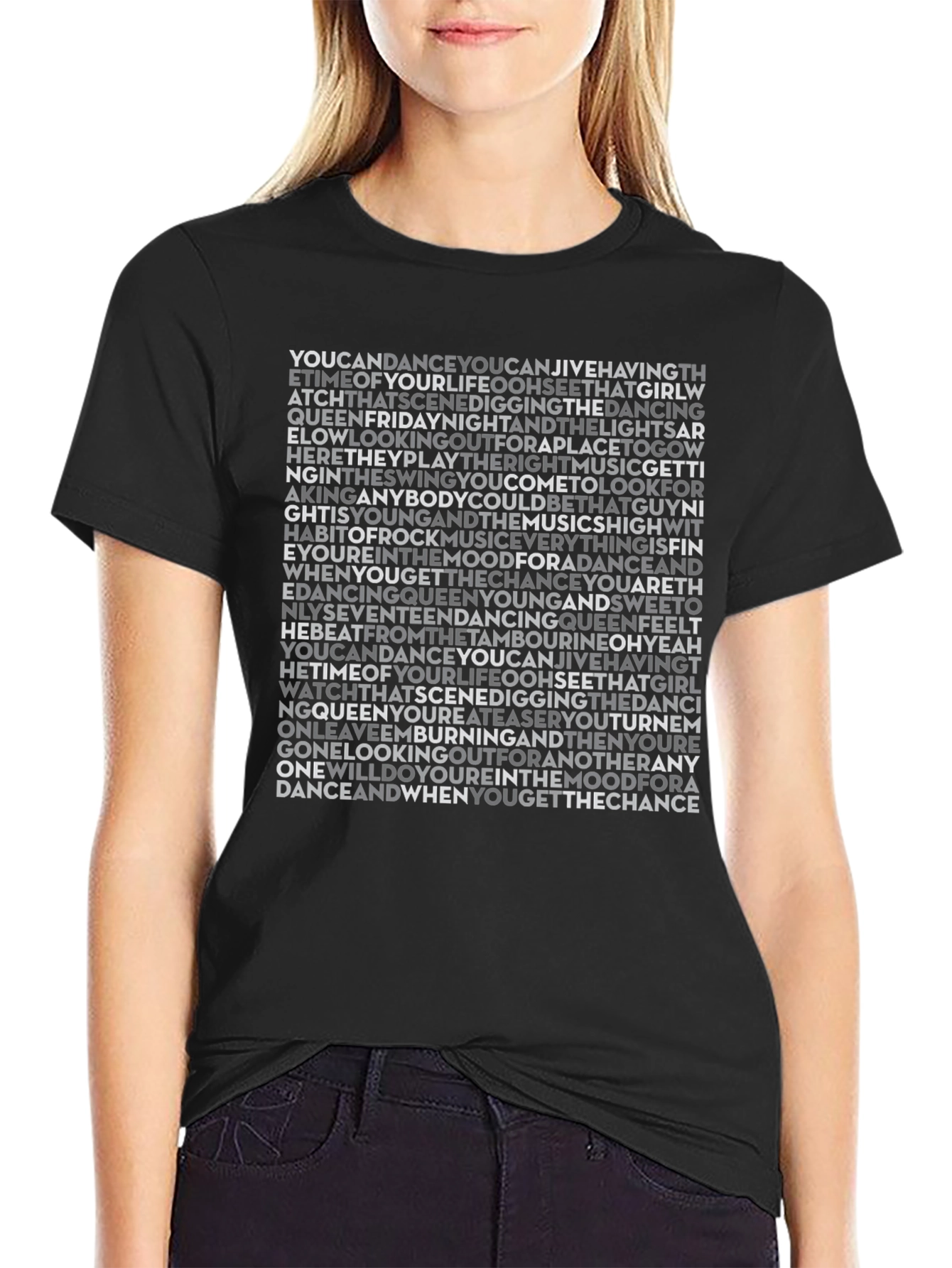 Dancing Queen Lyrics Graphic T-Shirt - Black