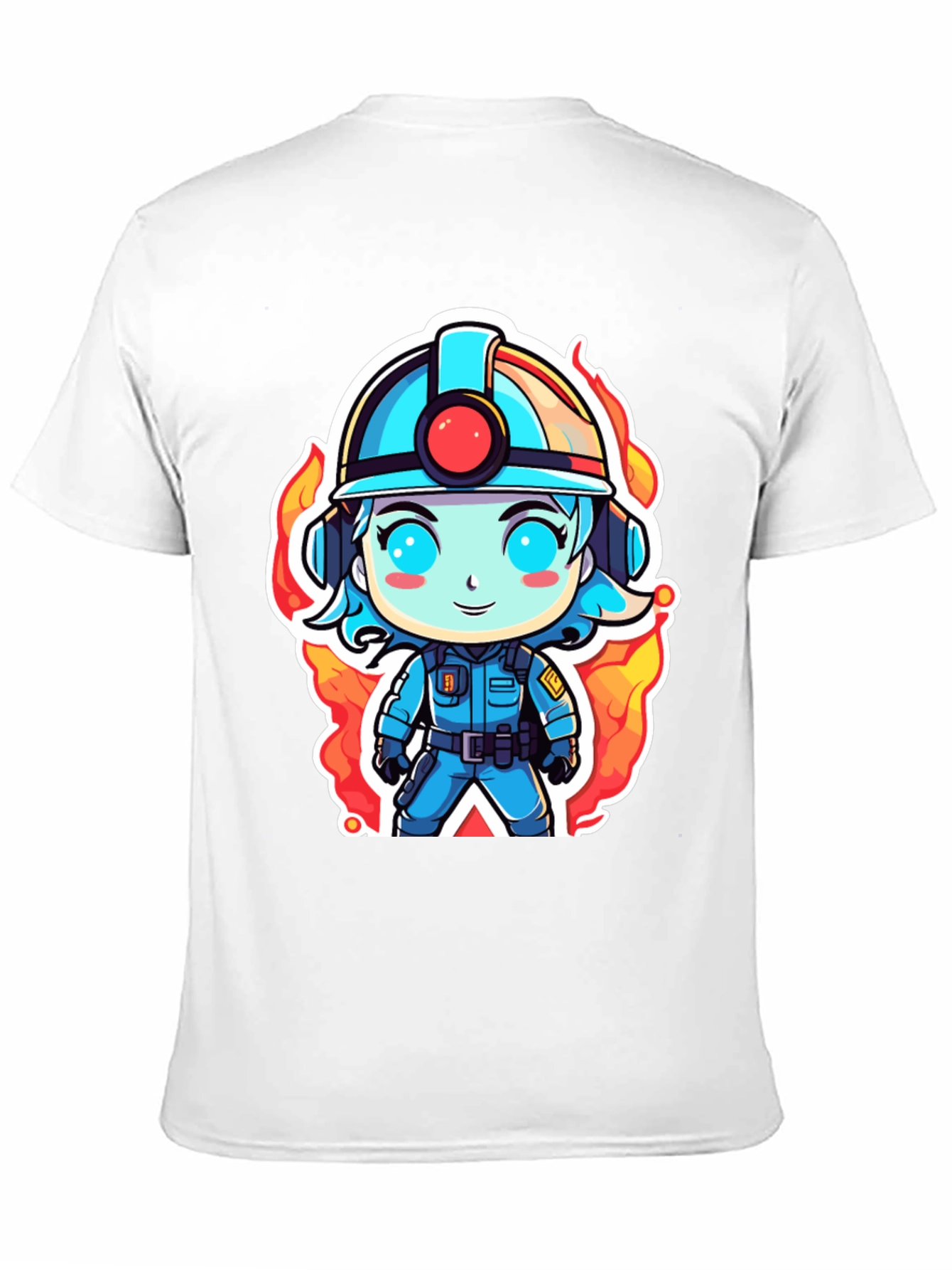 Cartoon Firefighter T-Shirt - Black Cotton Tee