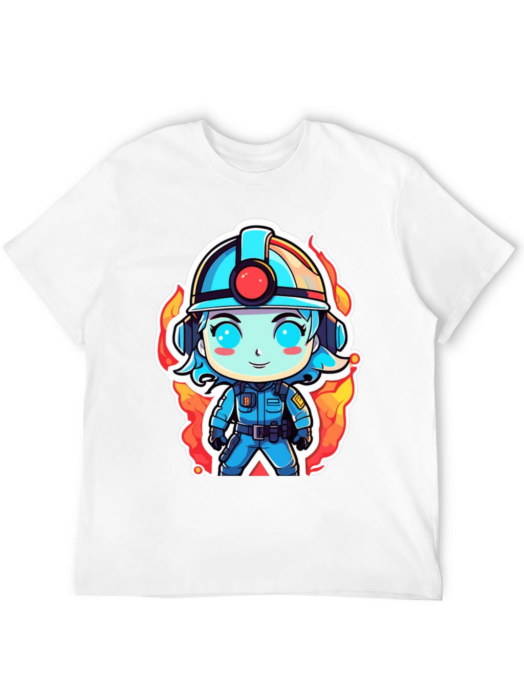 Cartoon Firefighter T-Shirt - Black Cotton Tee