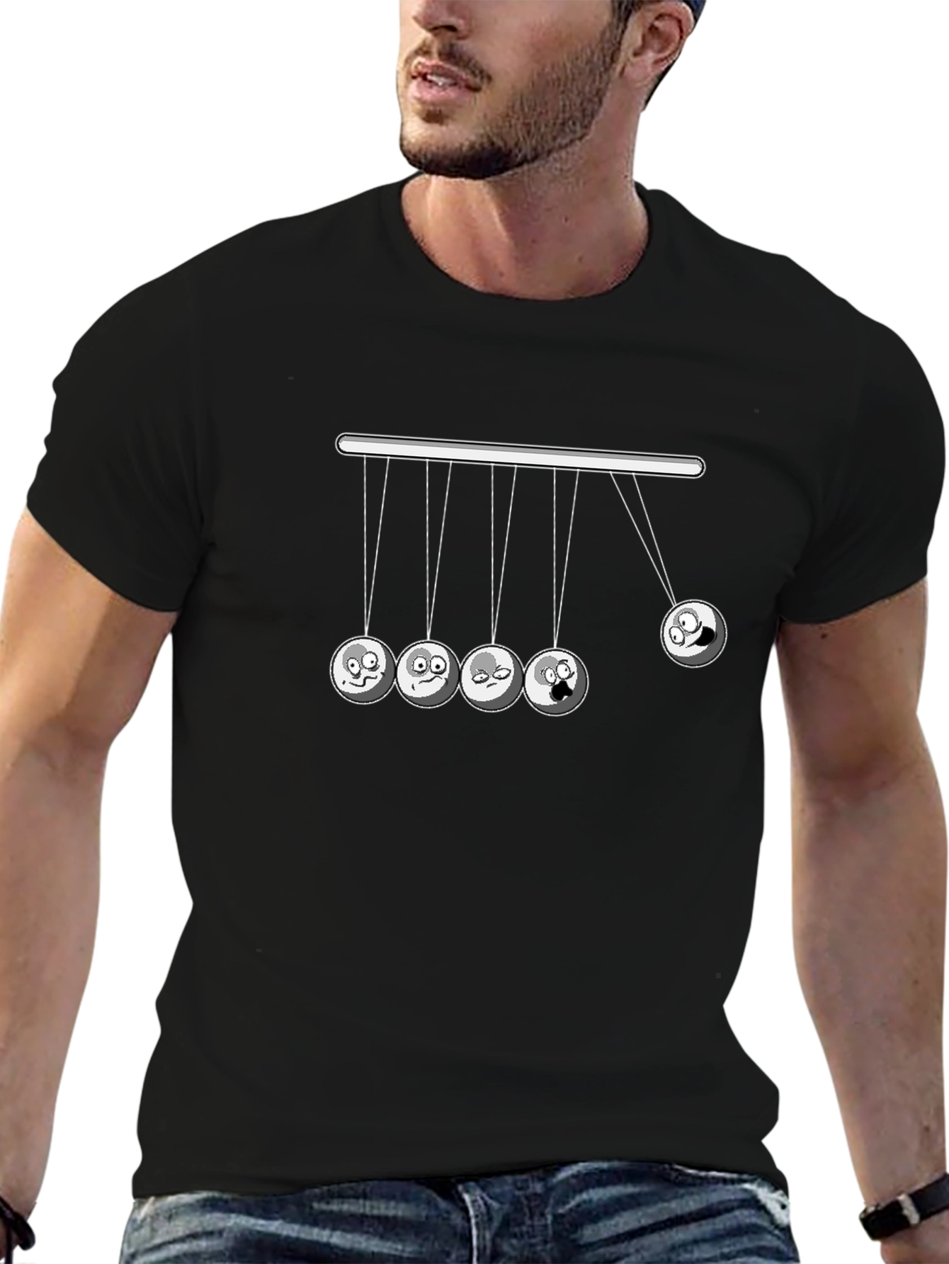Funny Newtons Cradle Graphic Tee - Black