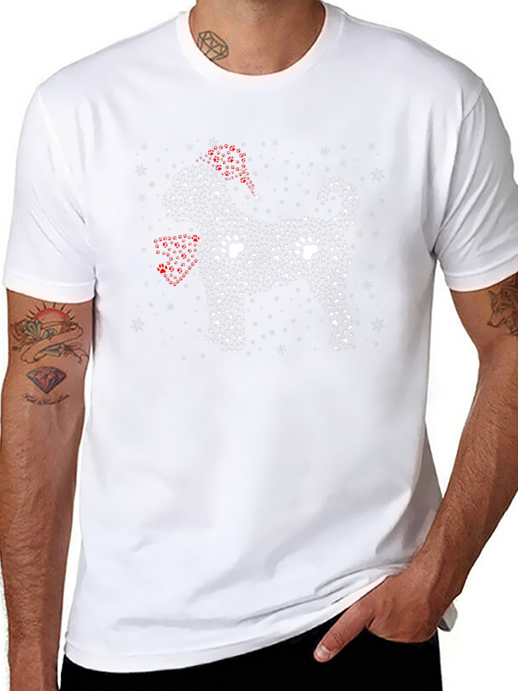 Dog Paw Print Christmas T-Shirt