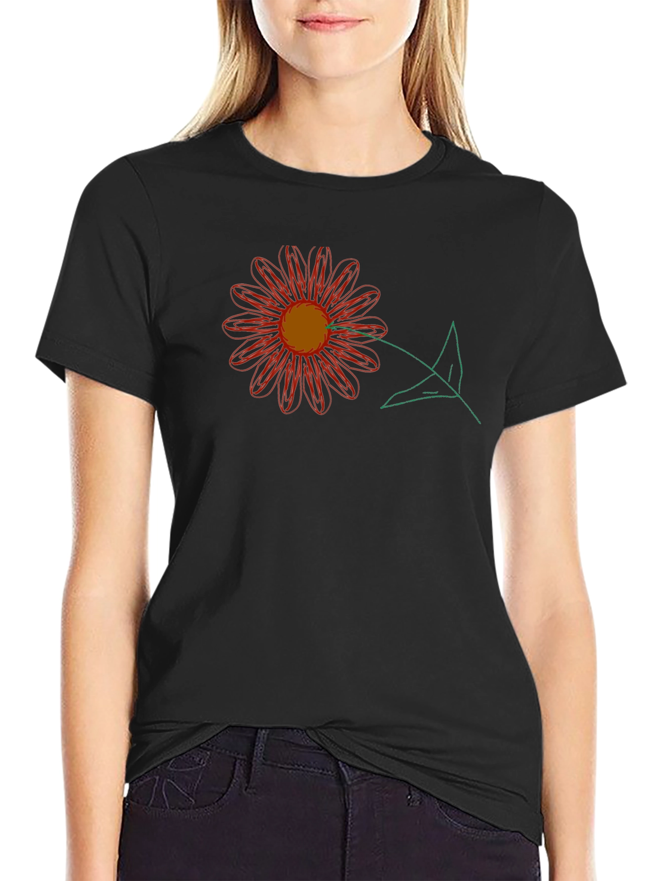 Black T-Shirt with Floral Graphic Print