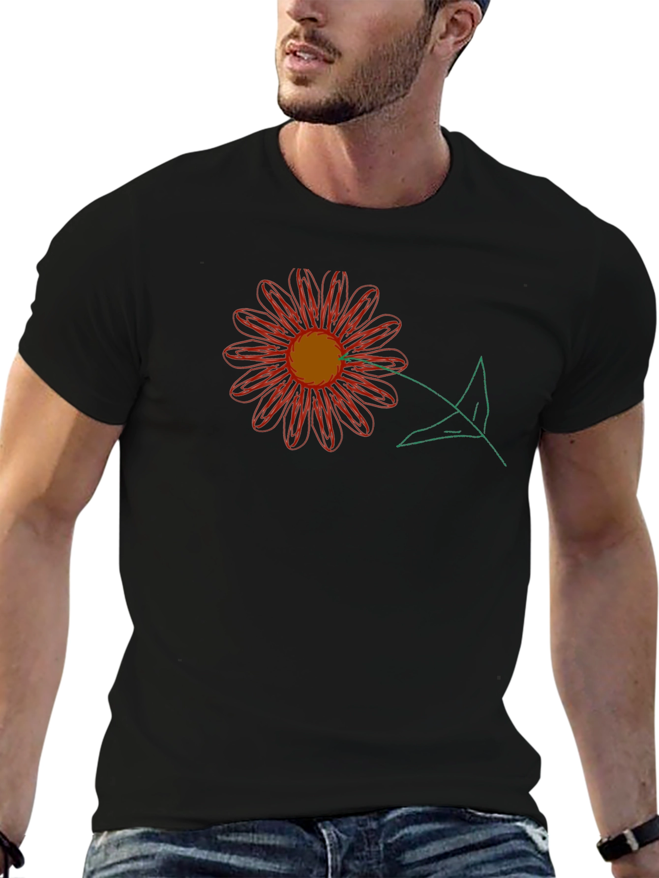 Black T-Shirt with Floral Graphic Print