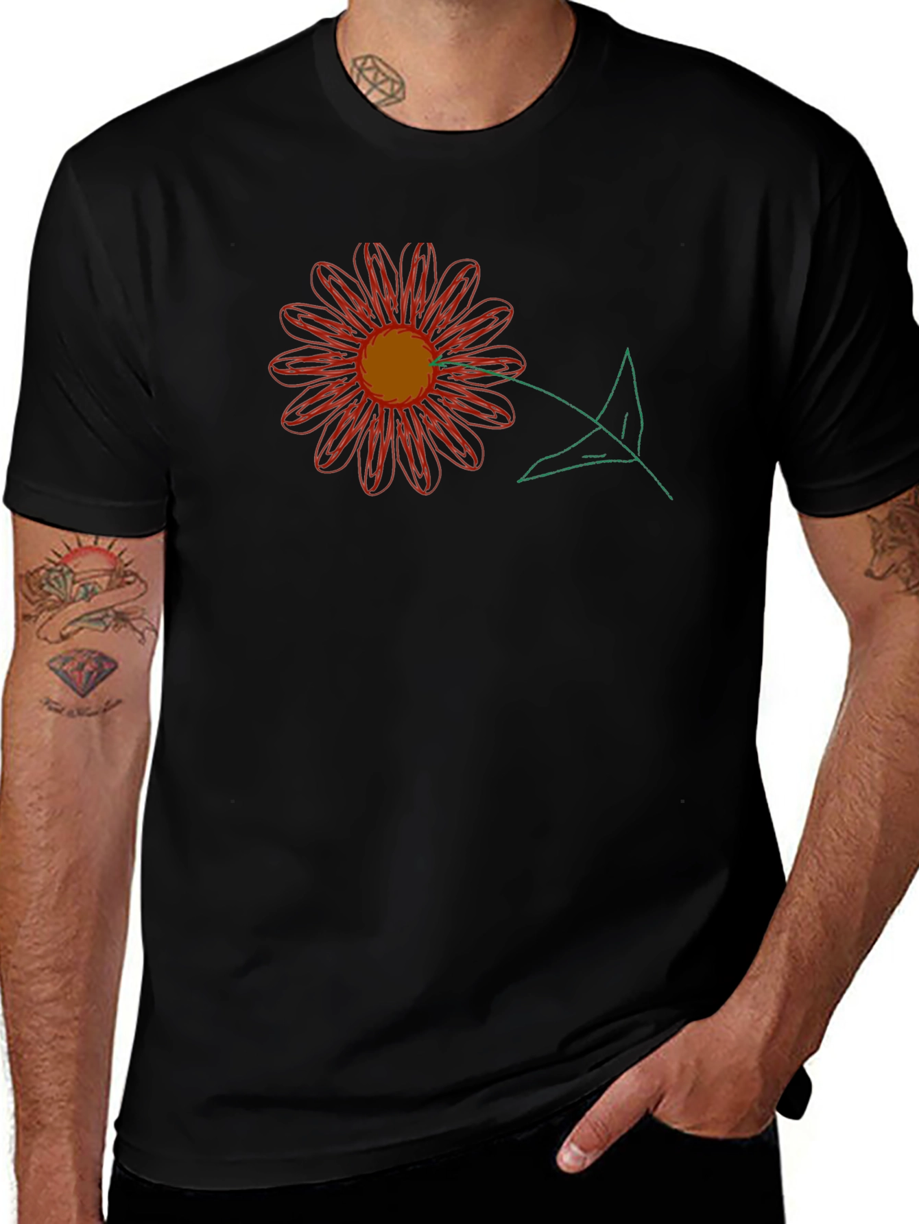 Black T-Shirt with Floral Graphic Print