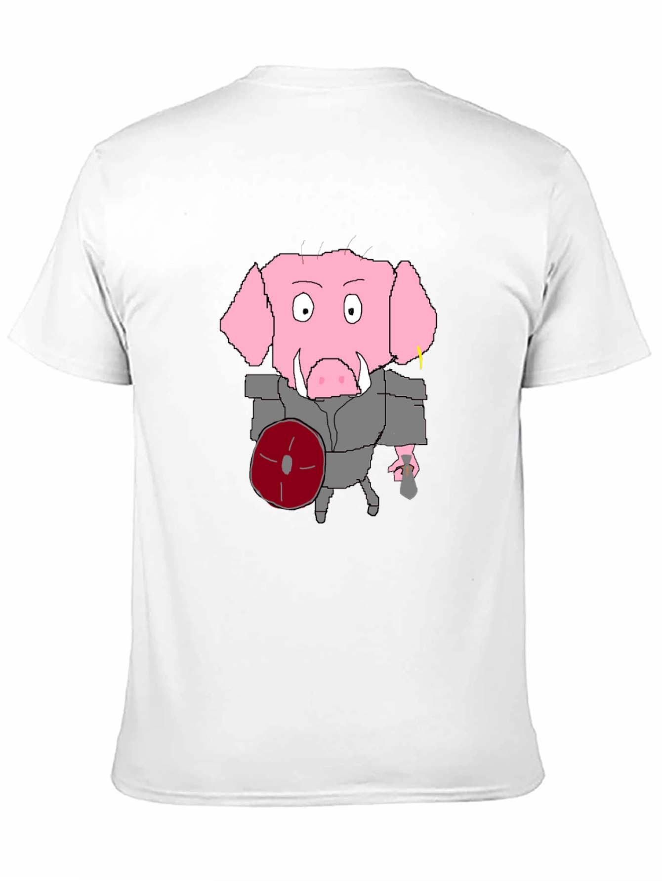 Cartoon Pig Gladiator Black T-Shirt