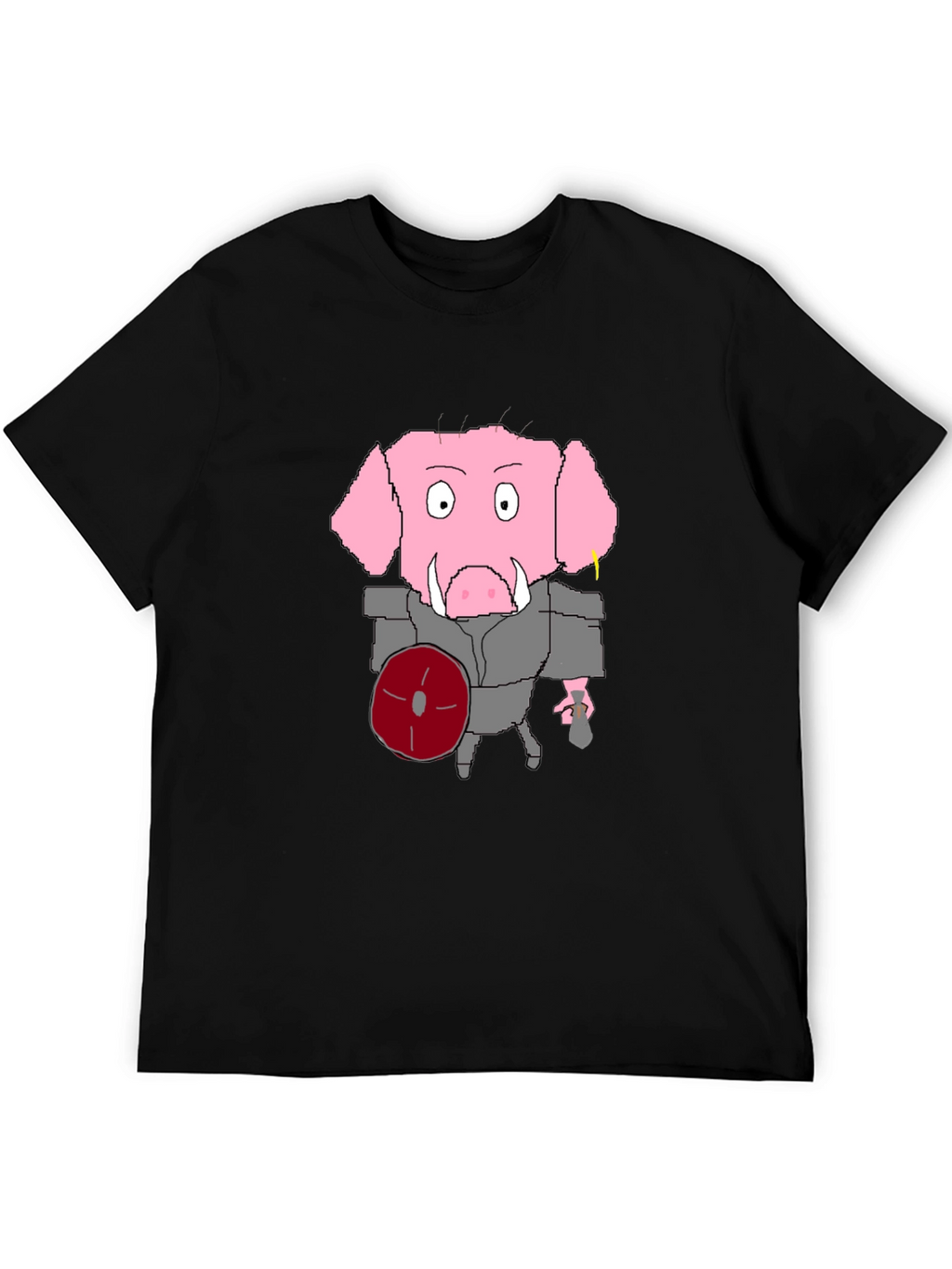 Cartoon Pig Gladiator Black T-Shirt