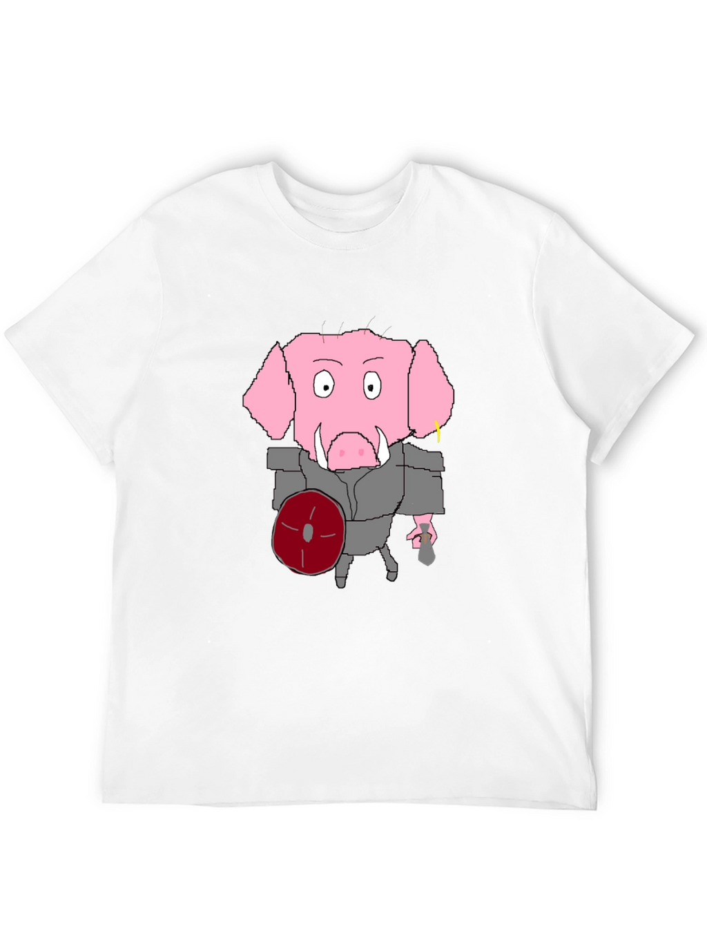 Cartoon Pig Gladiator Black T-Shirt