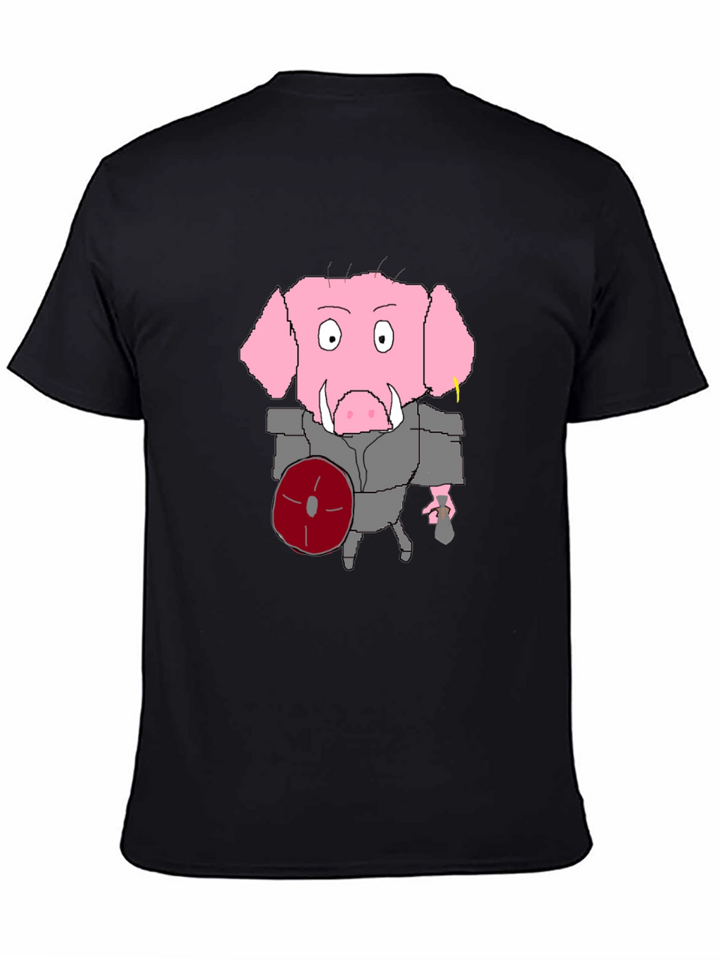 Cartoon Pig Gladiator Black T-Shirt