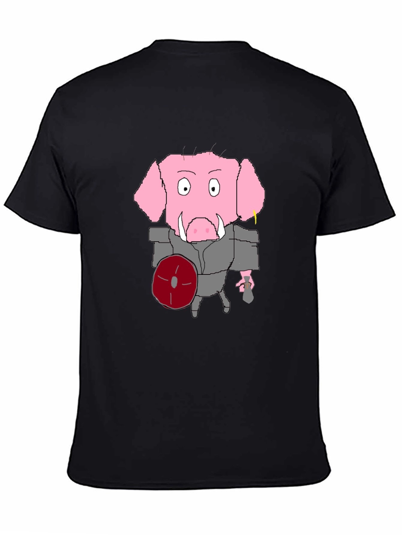 Cartoon Pig Gladiator Black T-Shirt