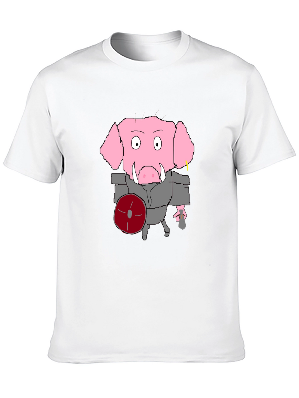 Cartoon Pig Gladiator Black T-Shirt
