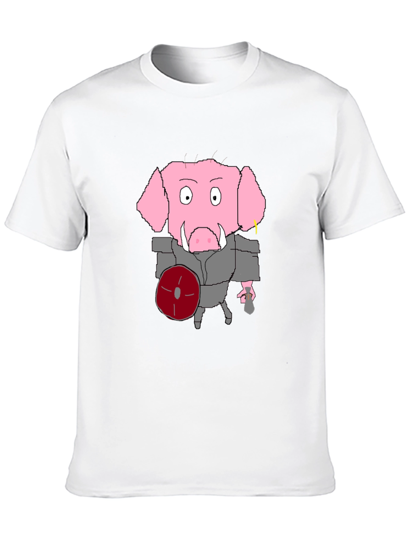 Cartoon Pig Gladiator Black T-Shirt