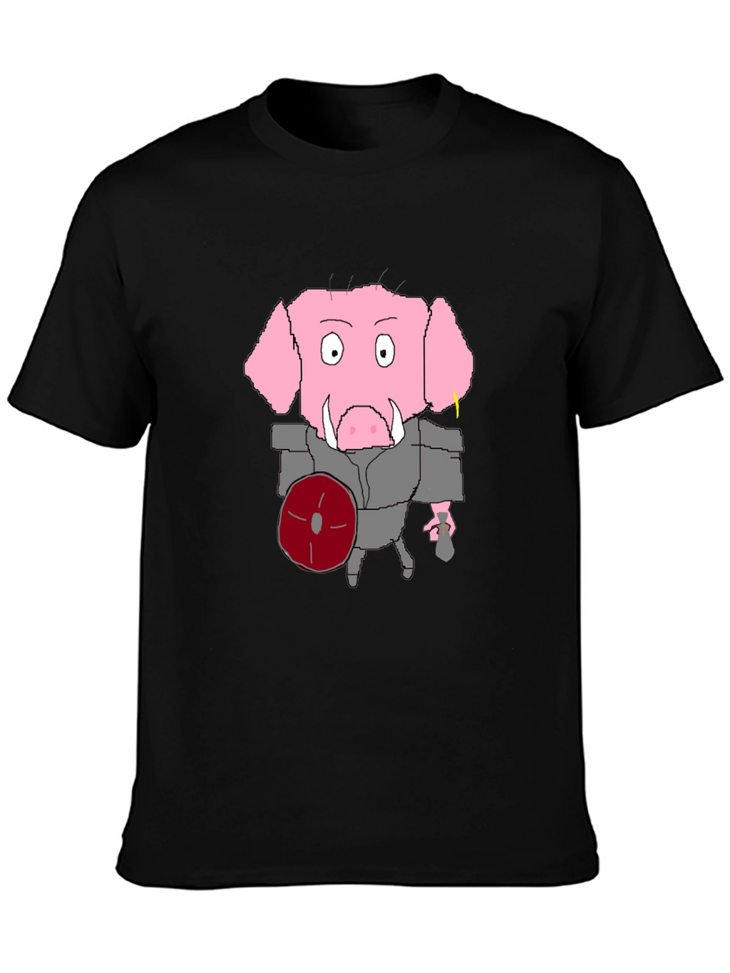 Cartoon Pig Gladiator Black T-Shirt