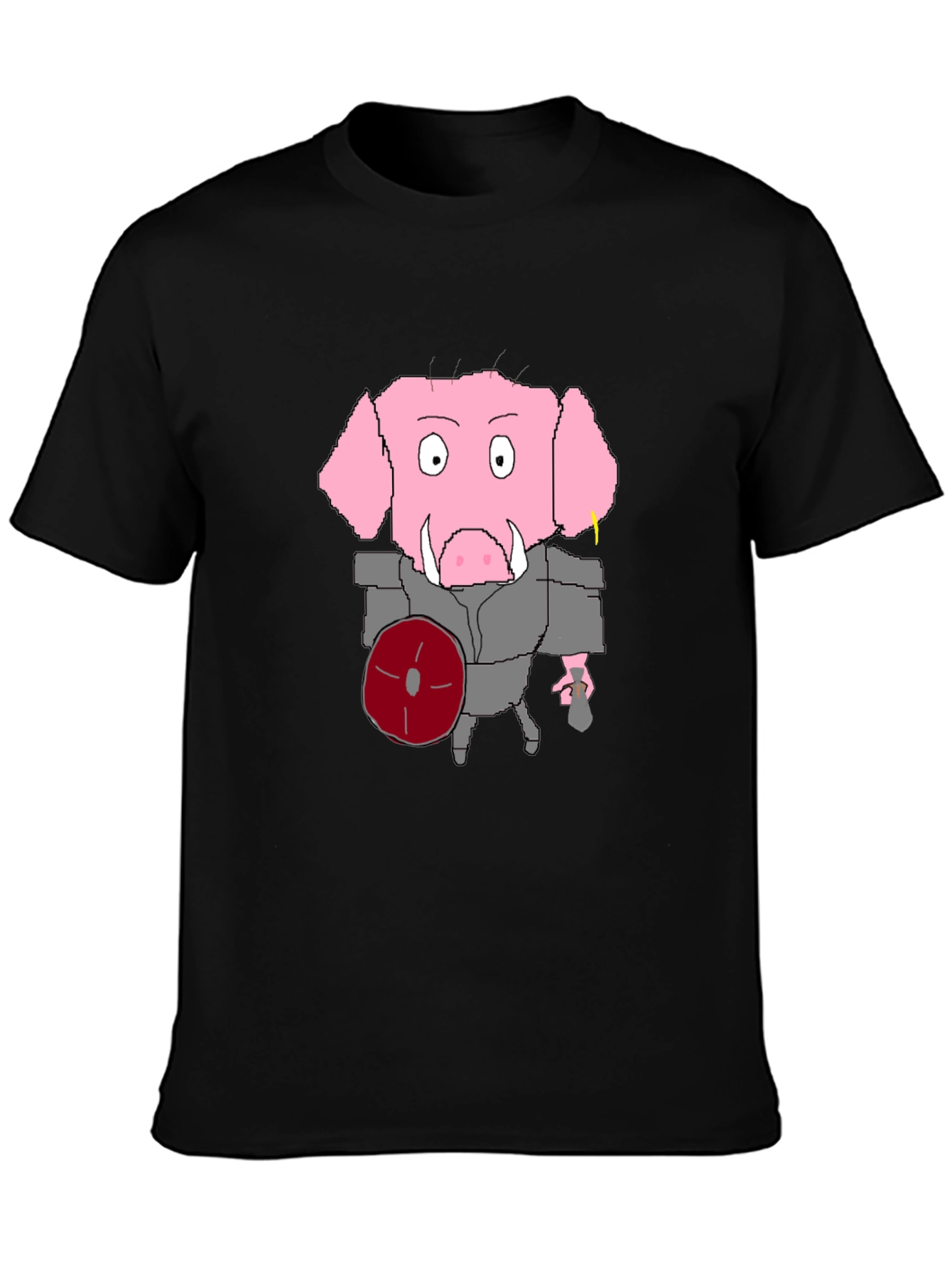 Cartoon Pig Gladiator Black T-Shirt