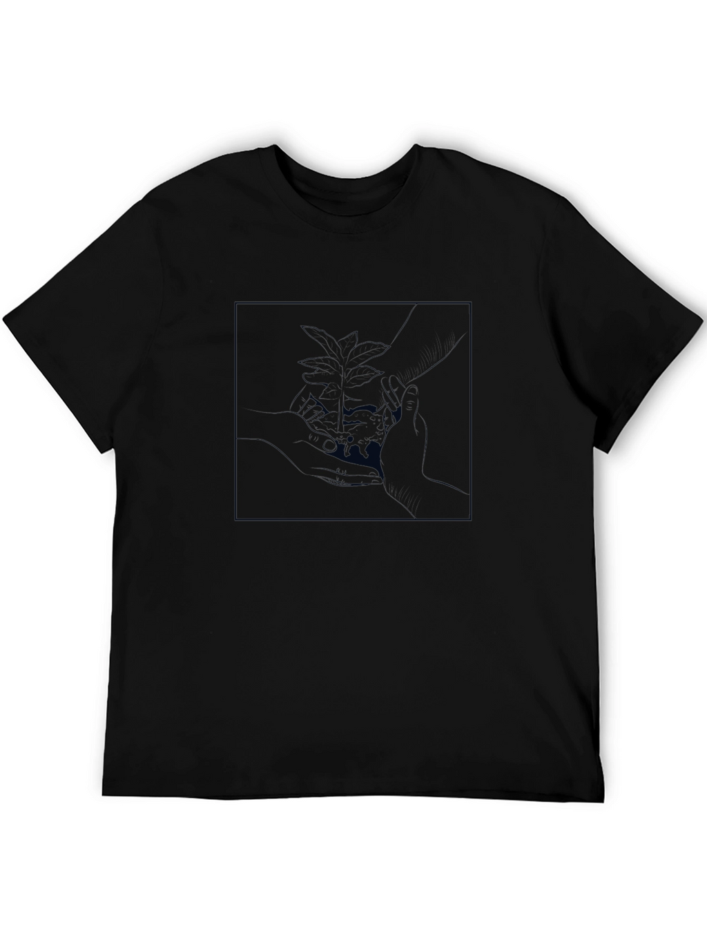 Modern Black Tee with Abstract Plant Design