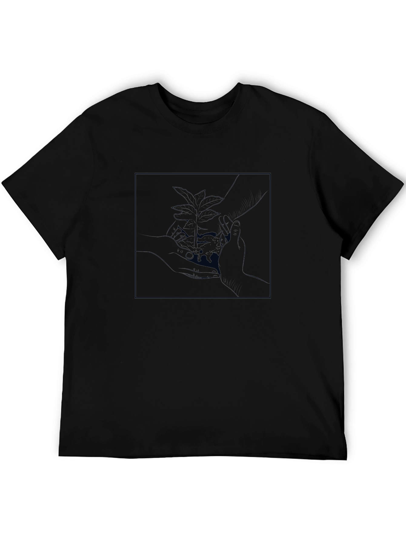 Modern Black Tee with Abstract Plant Design