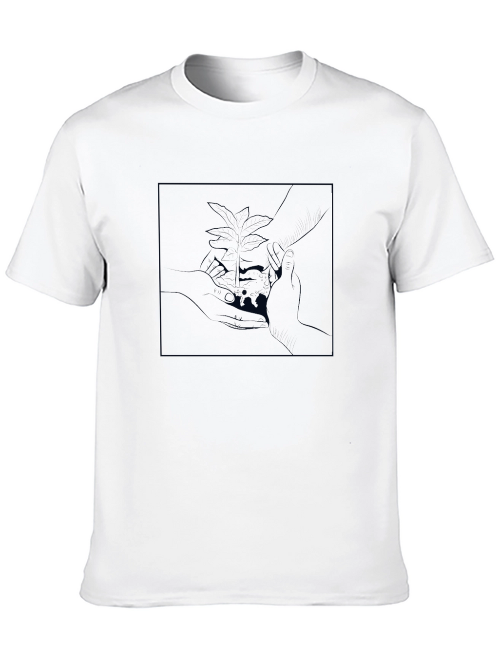 Modern Black Tee with Abstract Plant Design