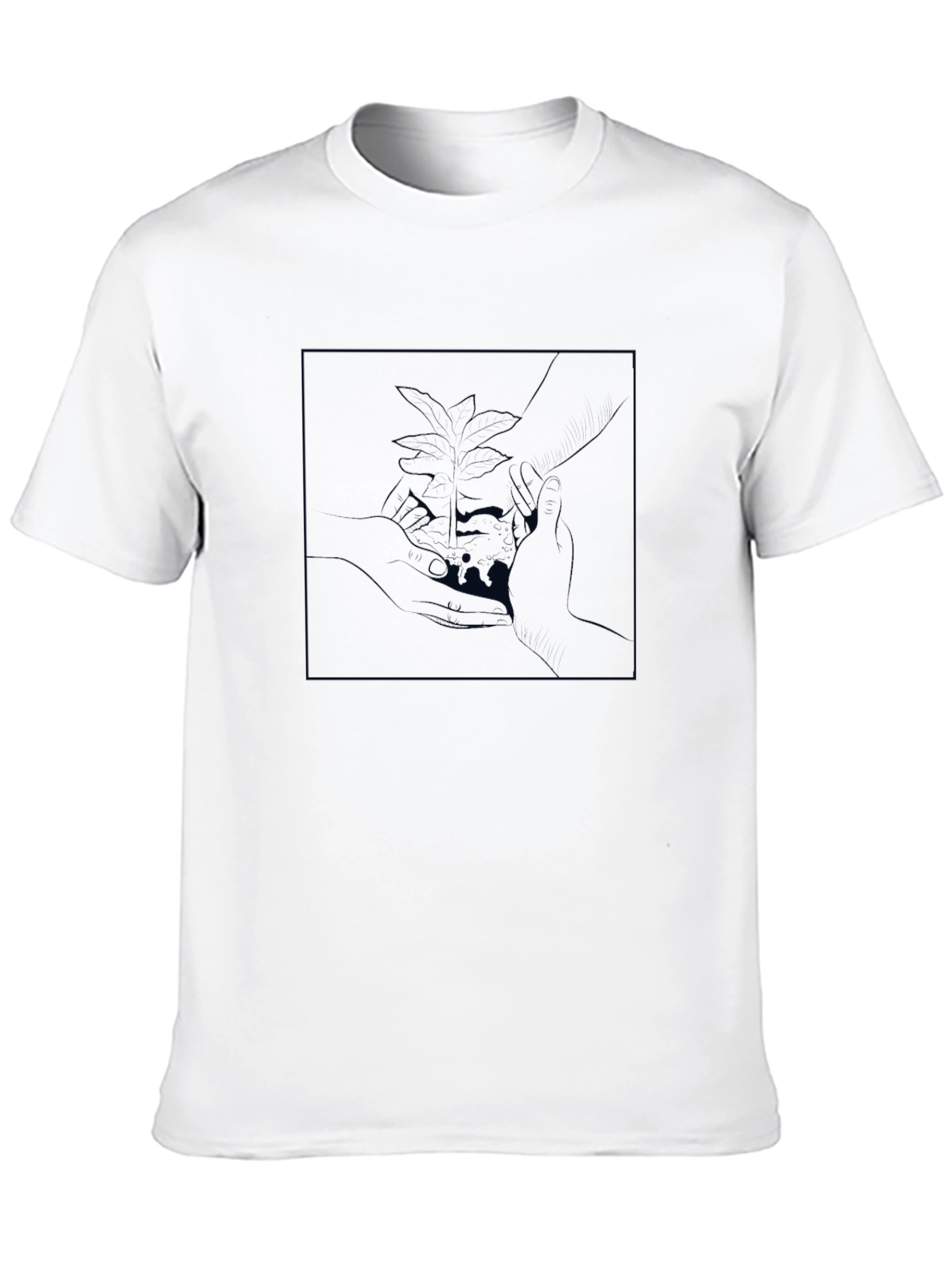 Modern Black Tee with Abstract Plant Design