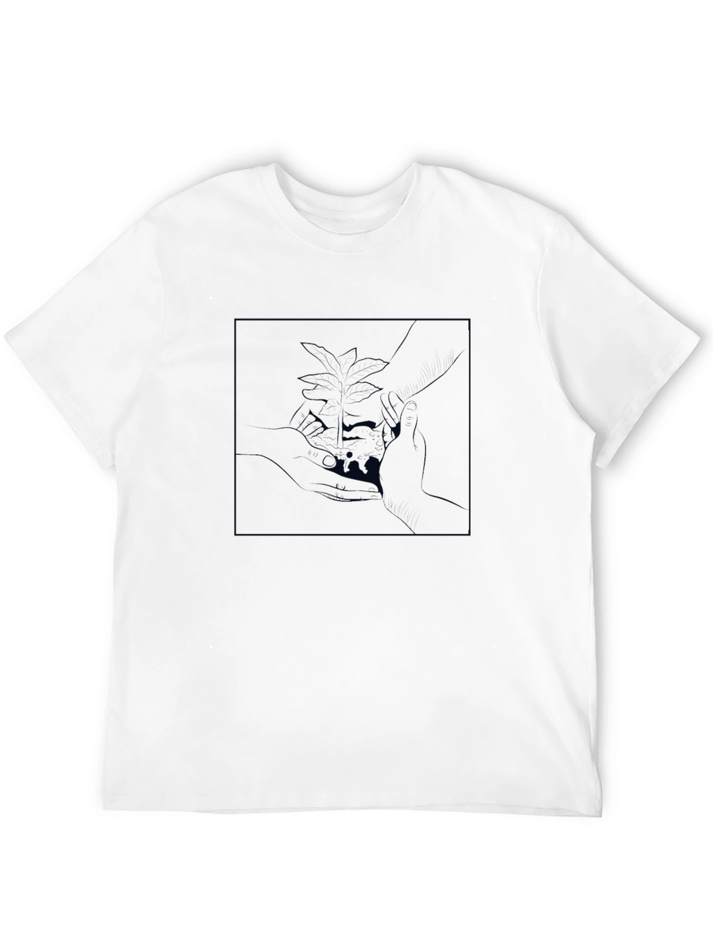 Modern Black Tee with Abstract Plant Design