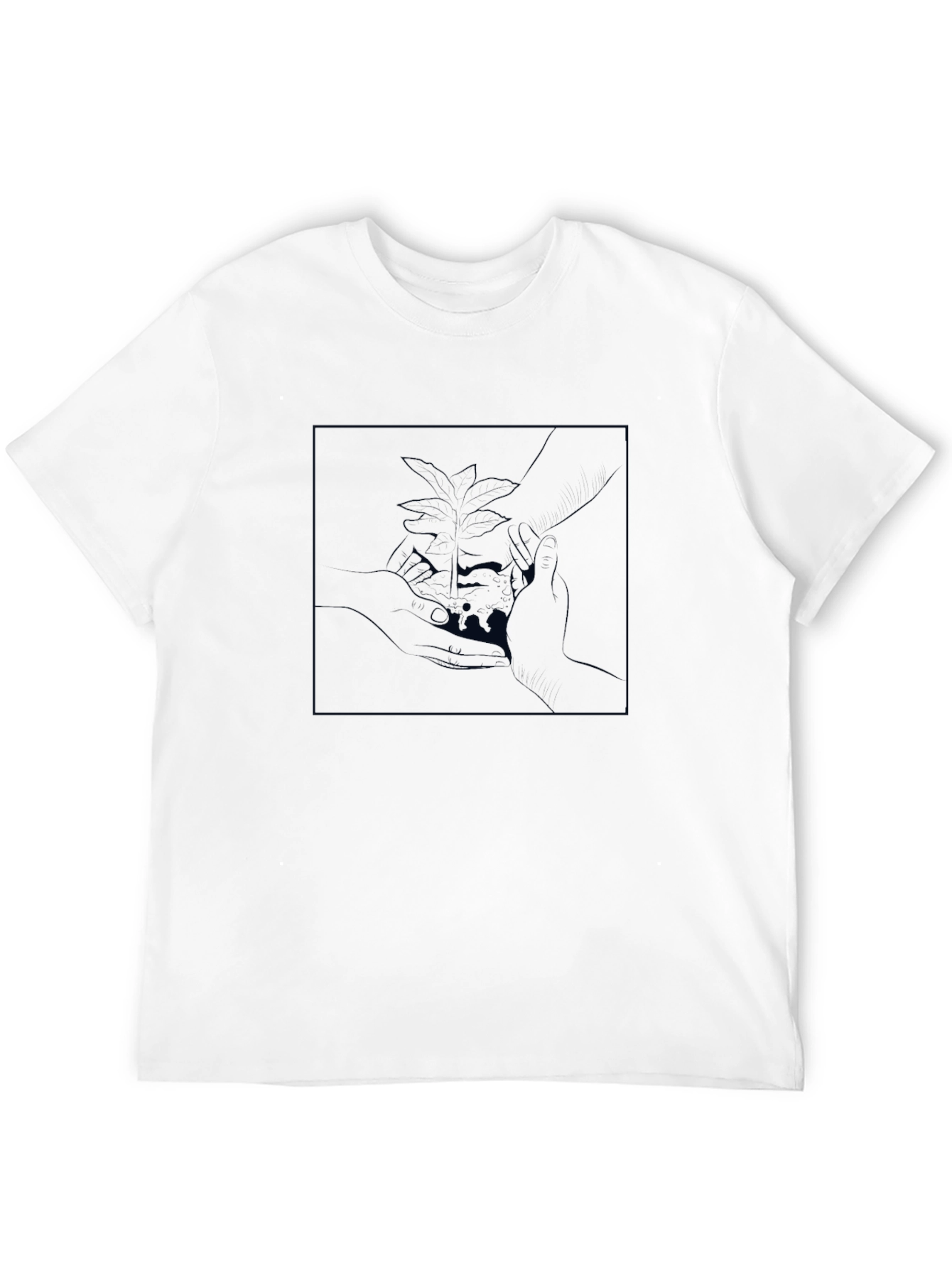 Modern Black Tee with Abstract Plant Design