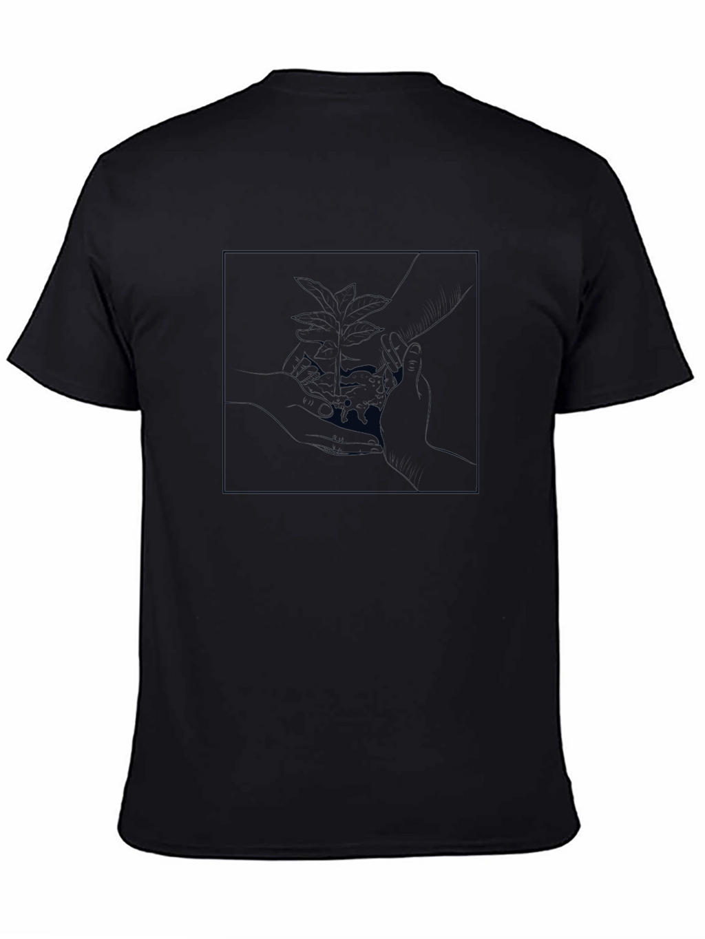 Modern Black Tee with Abstract Plant Design