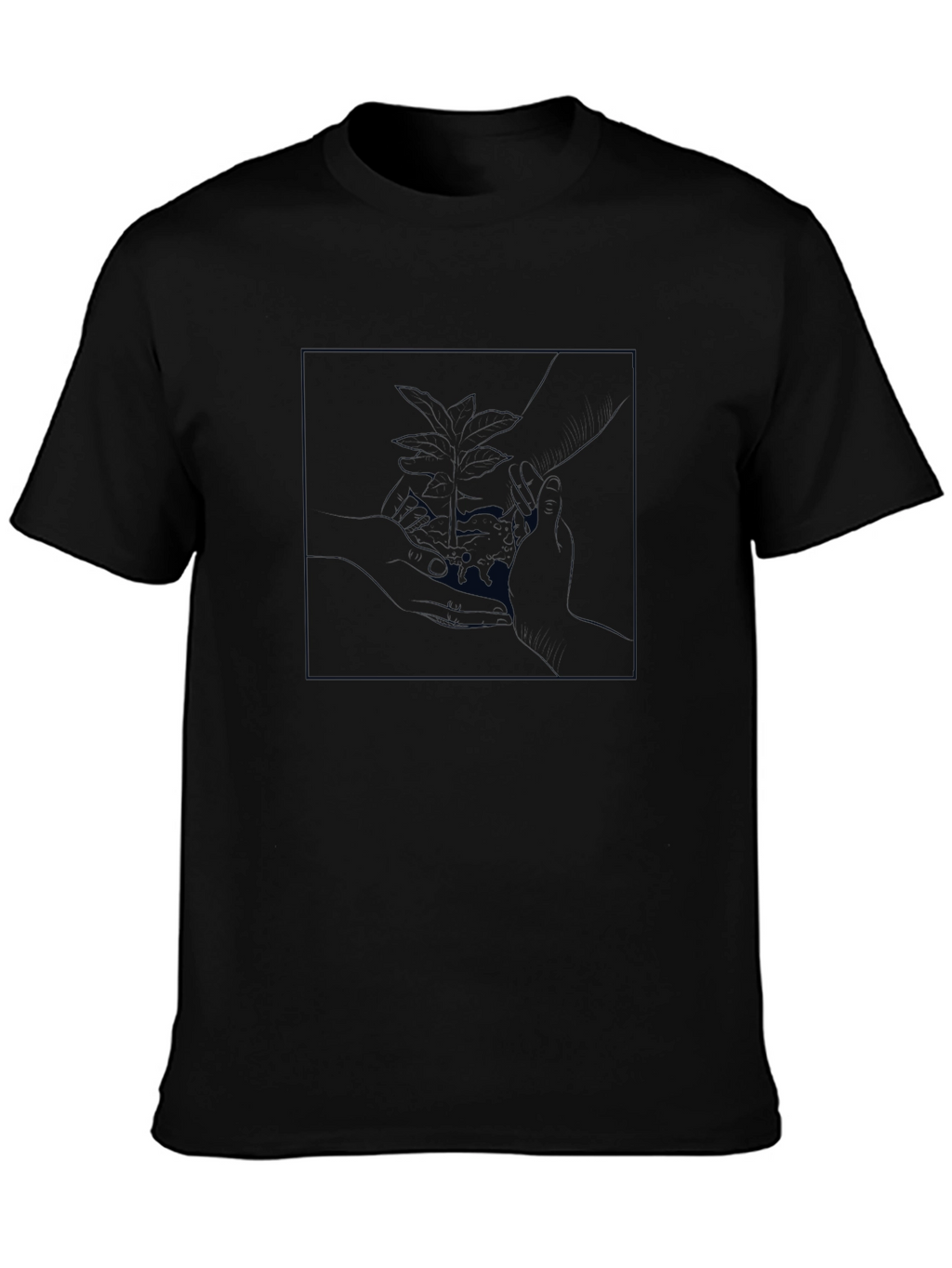 Modern Black Tee with Abstract Plant Design