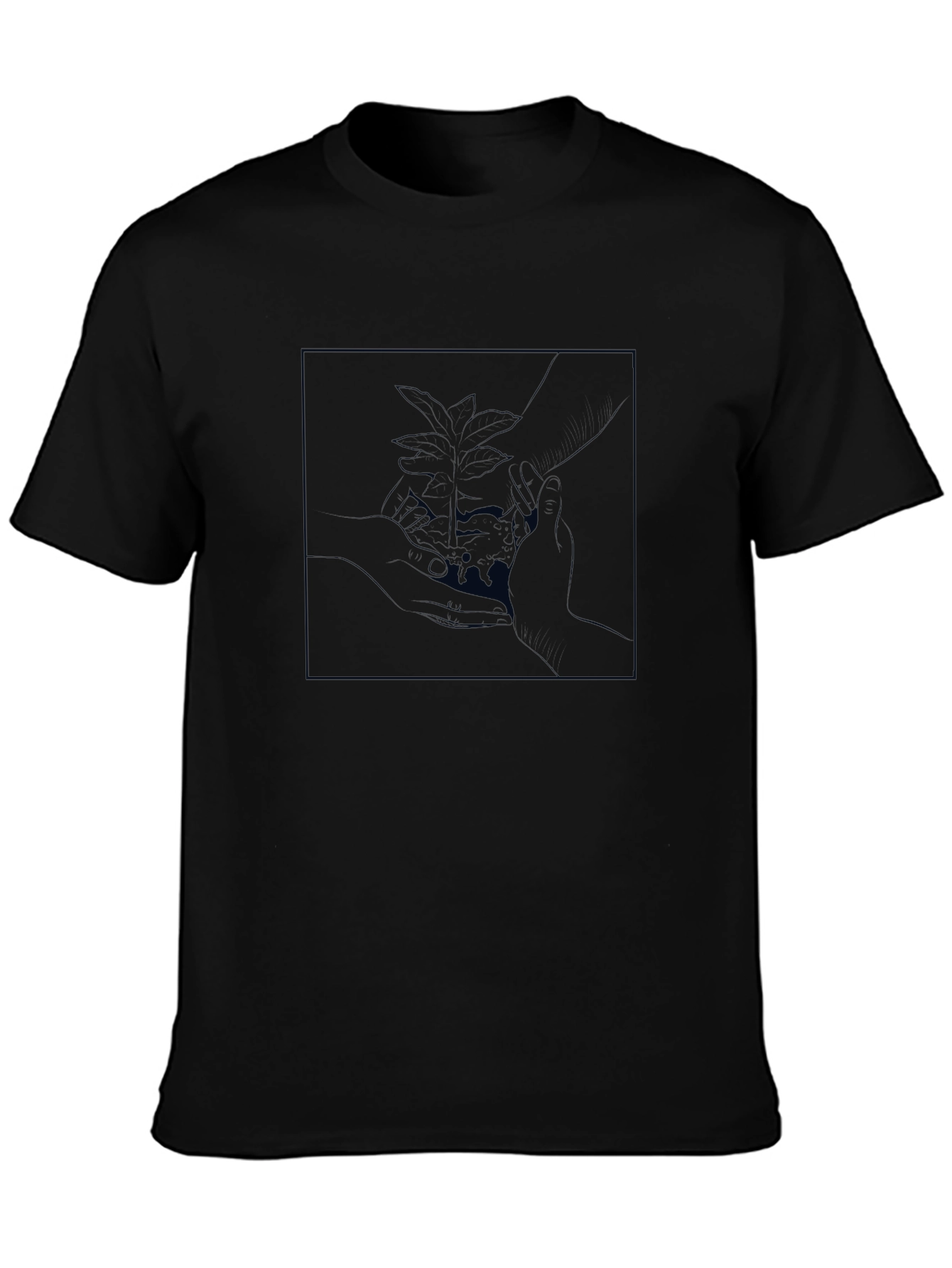 Modern Black Tee with Abstract Plant Design