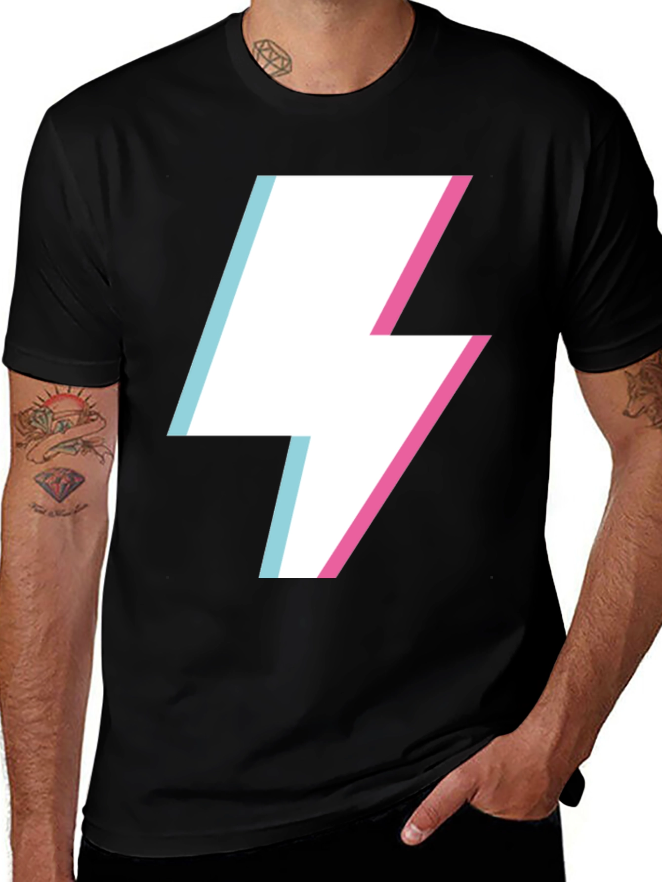 Lightning Bolt Graphic Tee - Black Cotton Casual Shirt