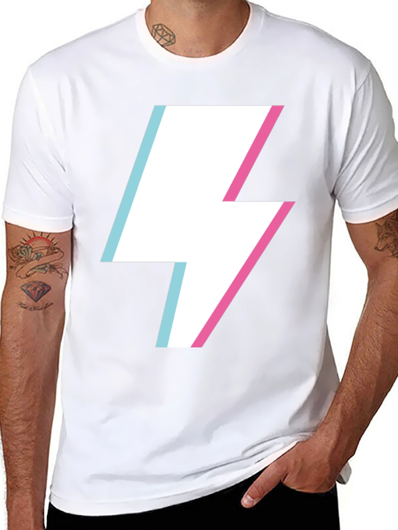 Lightning Bolt Graphic Tee - Black Cotton Casual Shirt