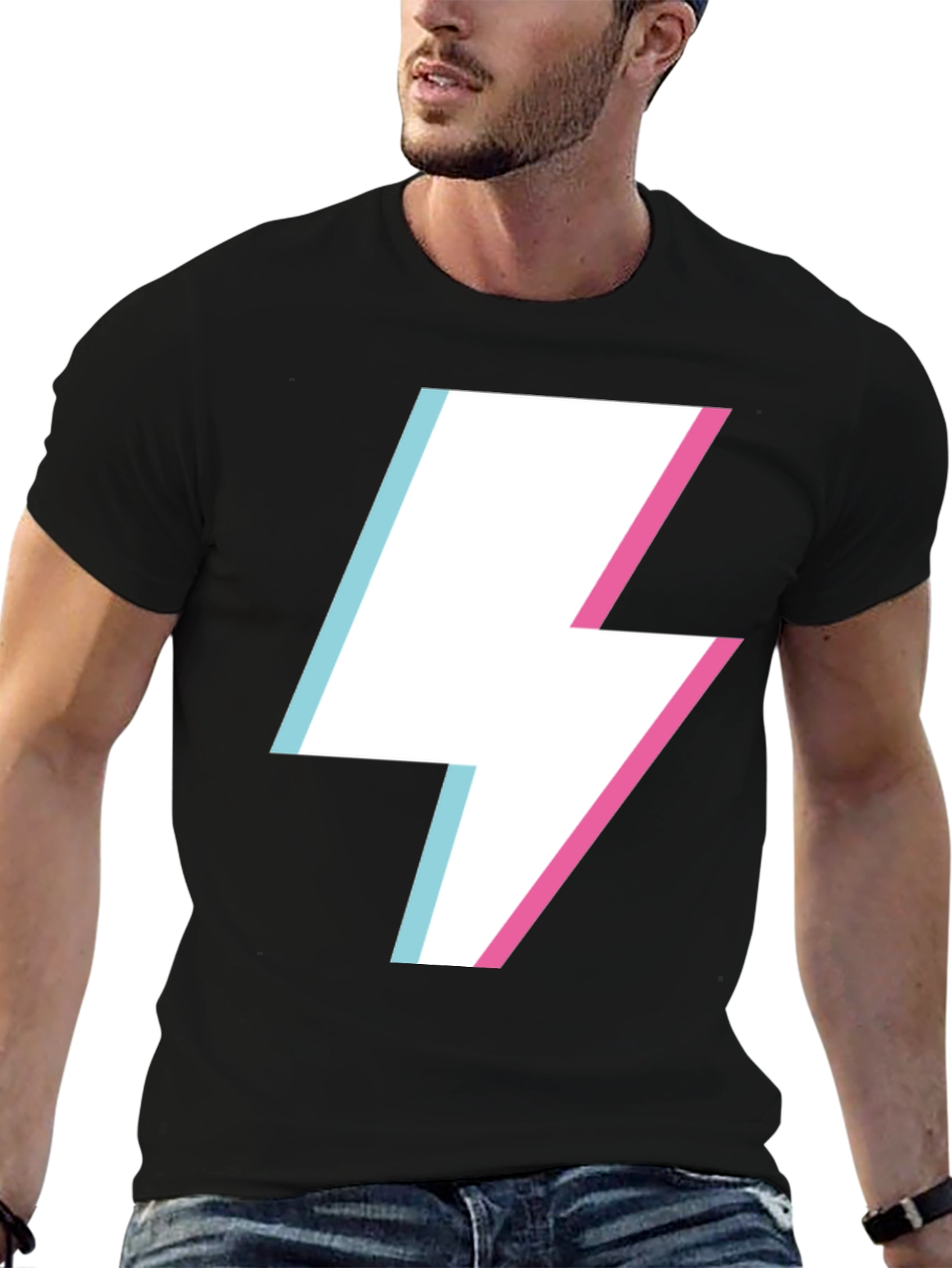 Lightning Bolt Graphic Tee - Black Cotton Casual Shirt