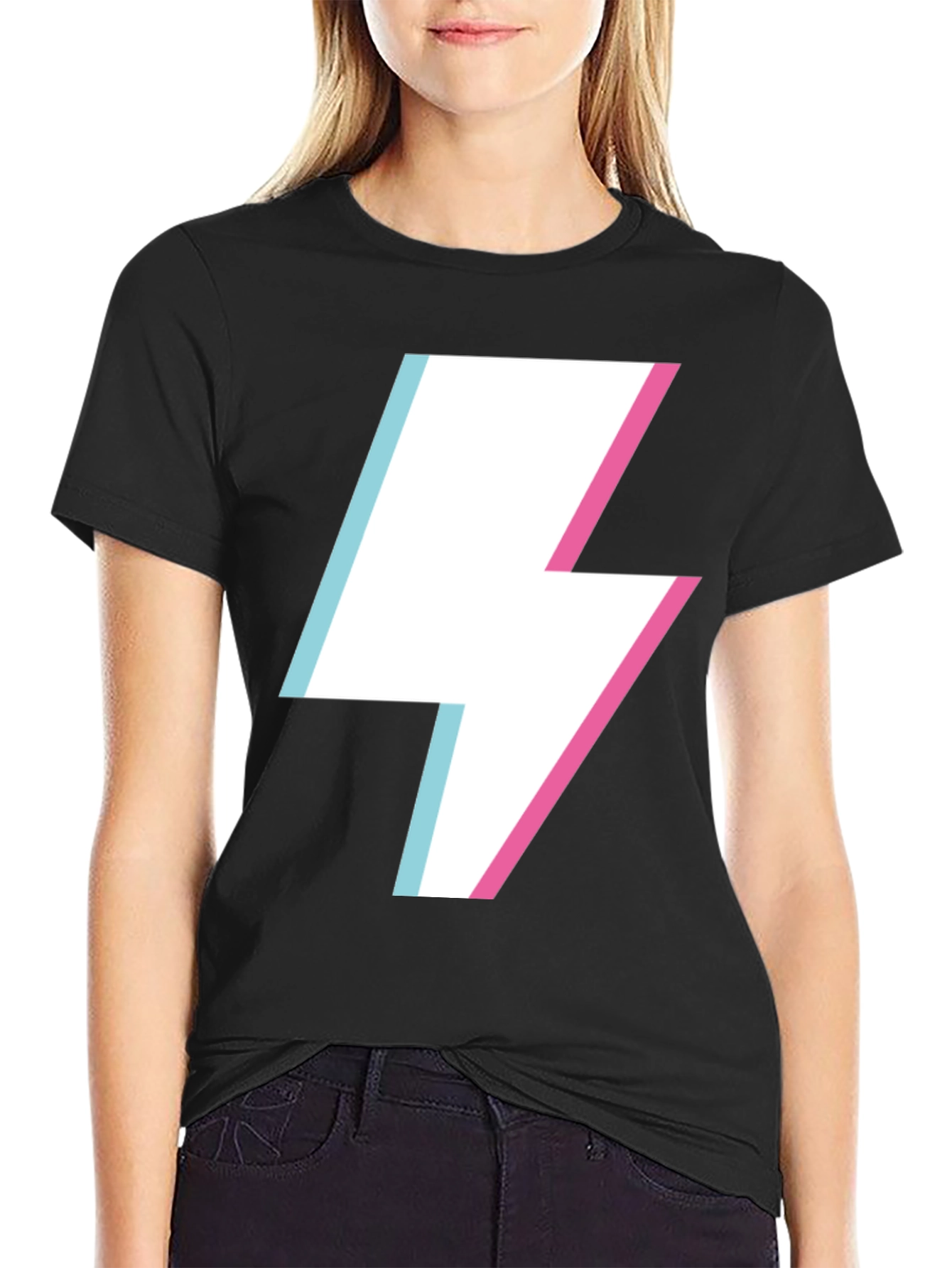 Lightning Bolt Graphic Tee - Black Cotton Casual Shirt
