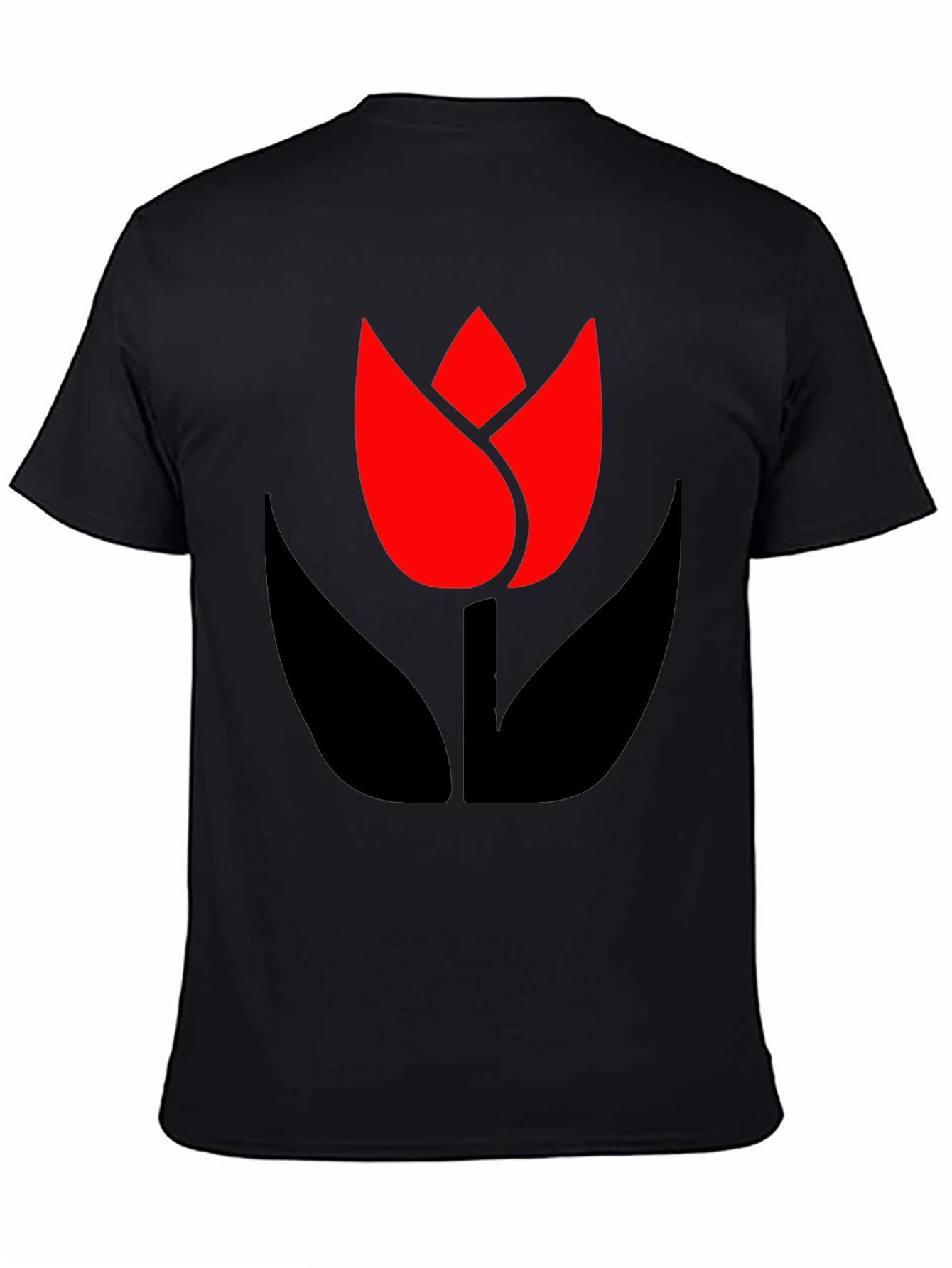 Bold Black T-Shirt with Modern Tulip Design