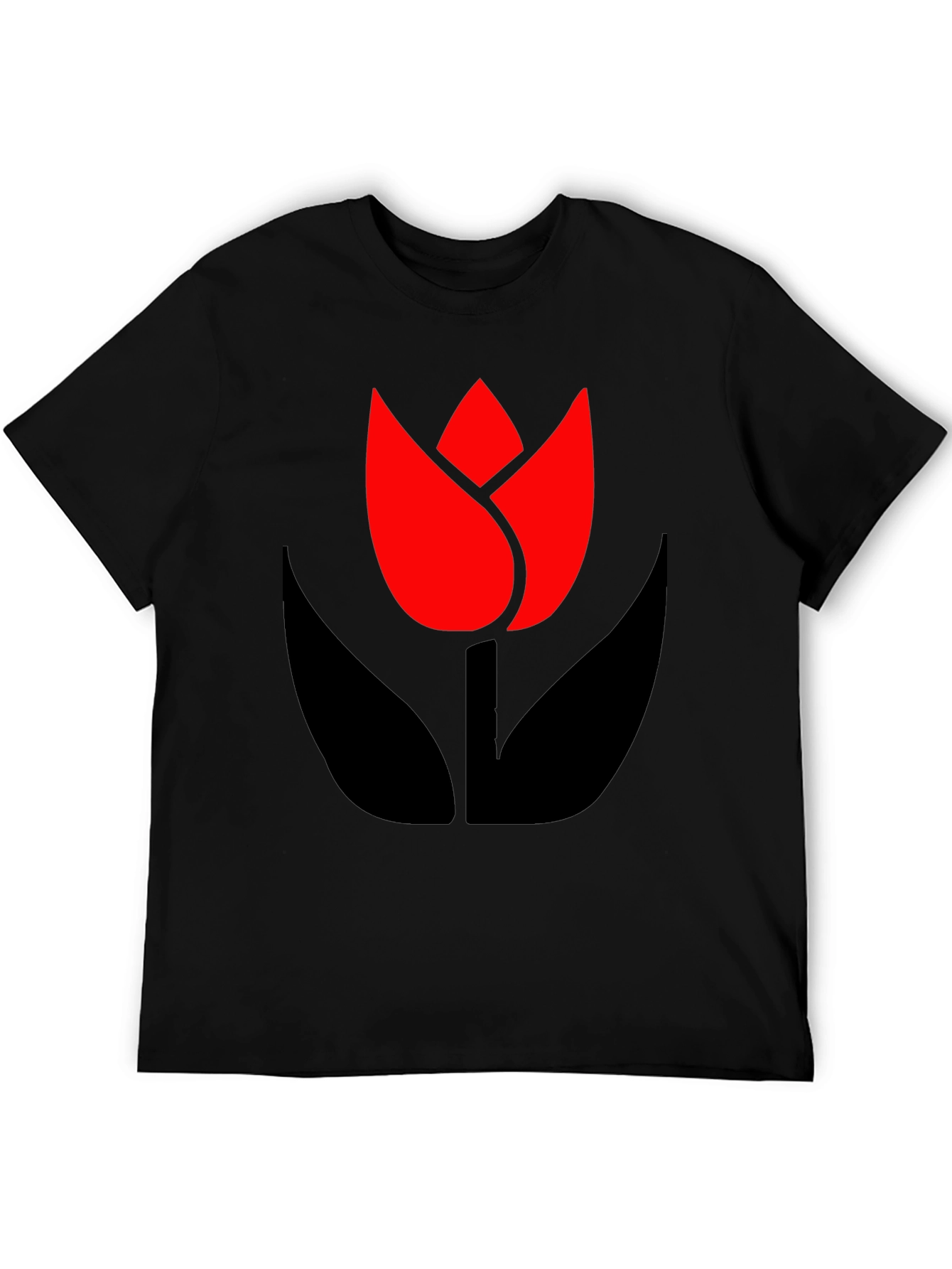 Bold Black T-Shirt with Modern Tulip Design