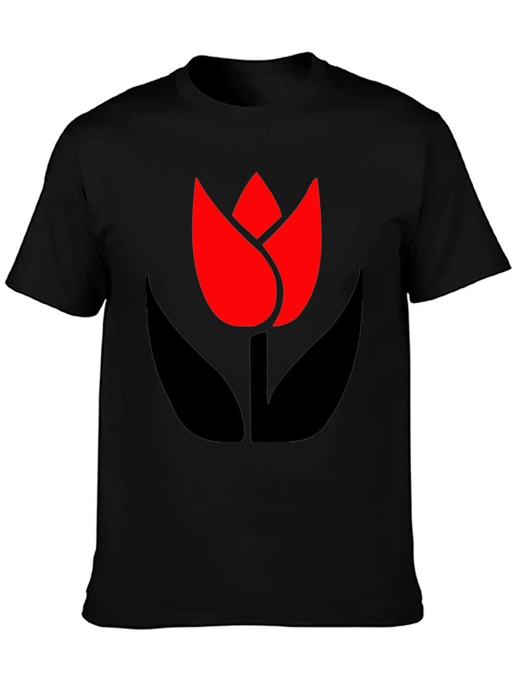 Bold Black T-Shirt with Modern Tulip Design