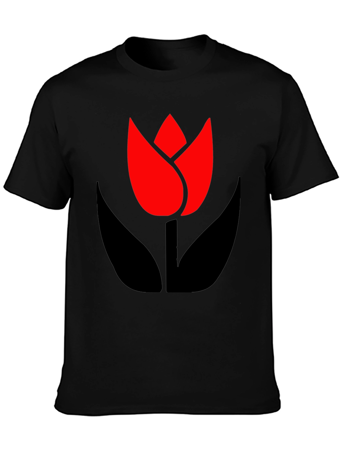 Bold Black T-Shirt with Modern Tulip Design