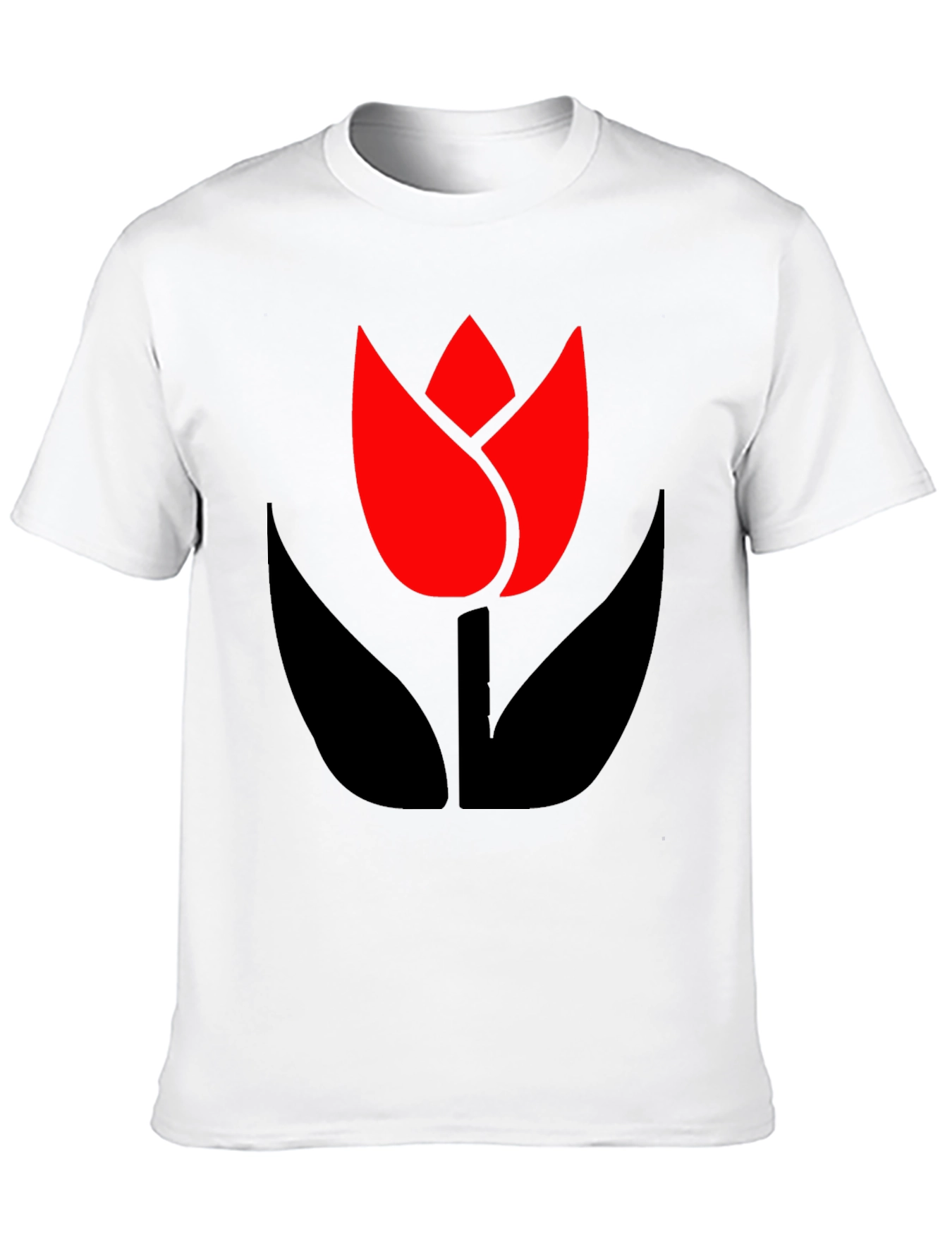 Bold Black T-Shirt with Modern Tulip Design