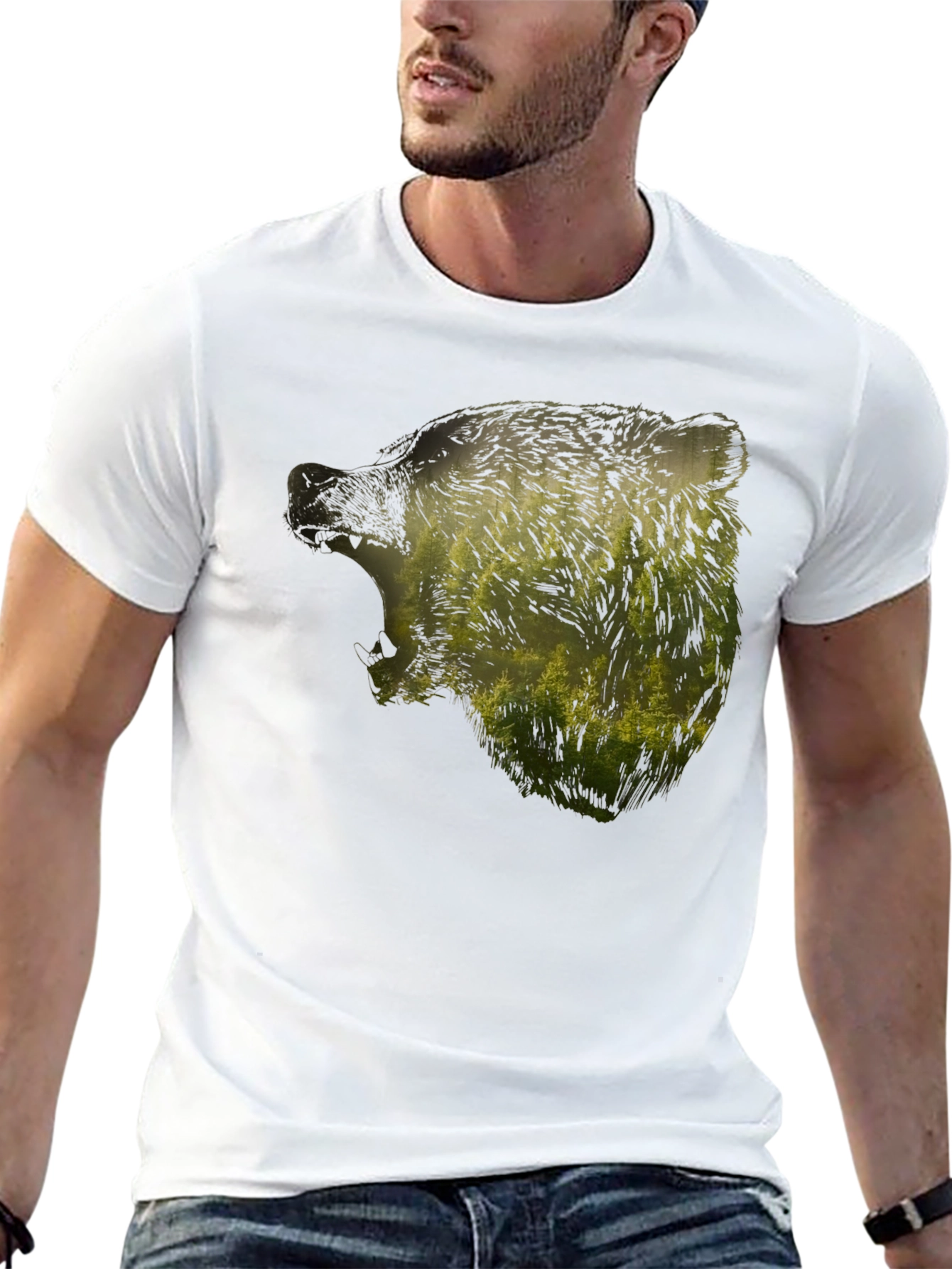 Nature Bear Graphic Black T-Shirt