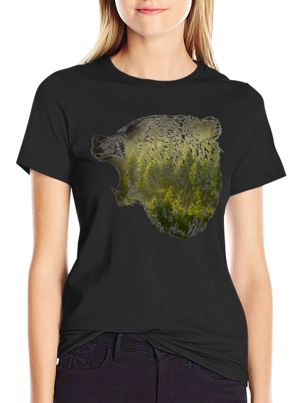 Nature Bear Graphic Black T-Shirt