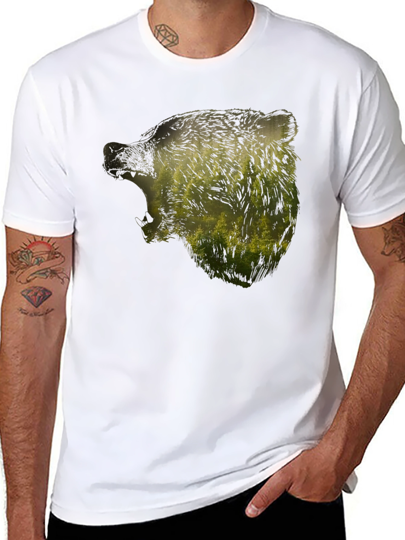 Nature Bear Graphic Black T-Shirt
