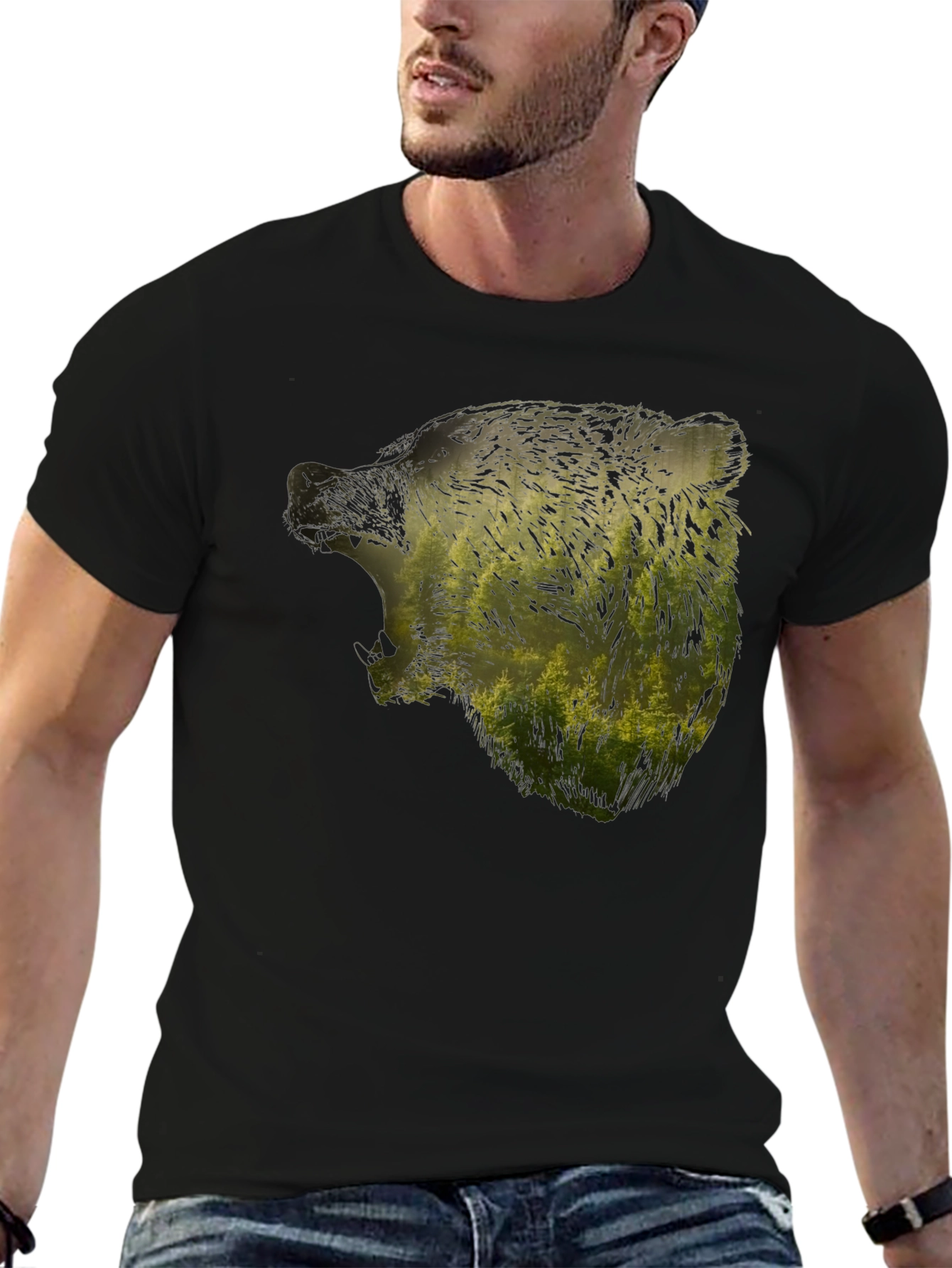 Nature Bear Graphic Black T-Shirt