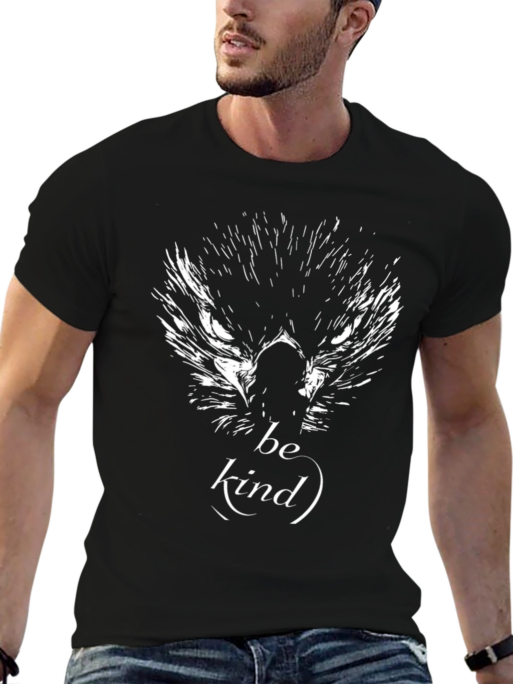 Be Kind Wolf Graphic Black T-Shirt