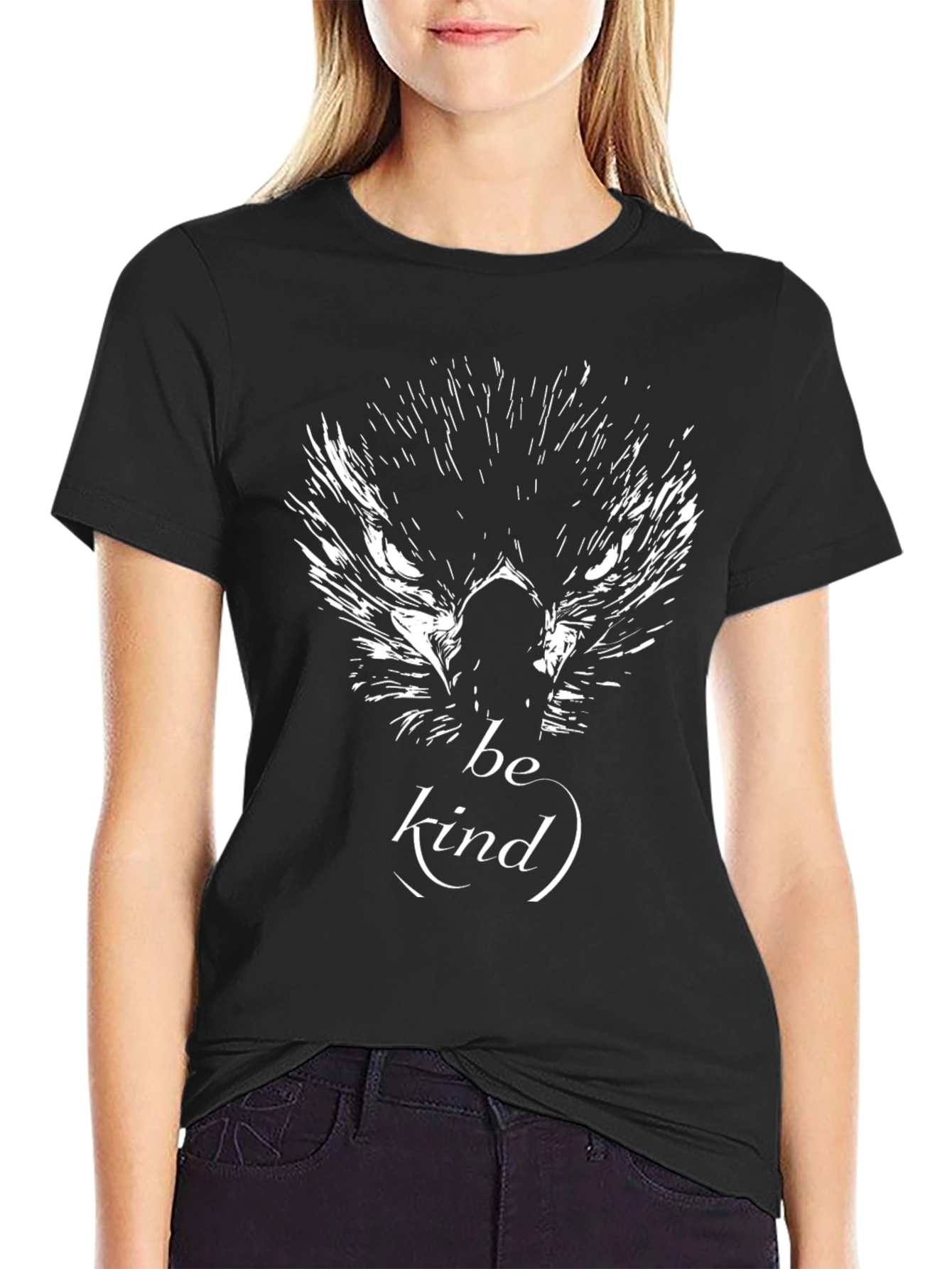 Be Kind Wolf Graphic Black T-Shirt