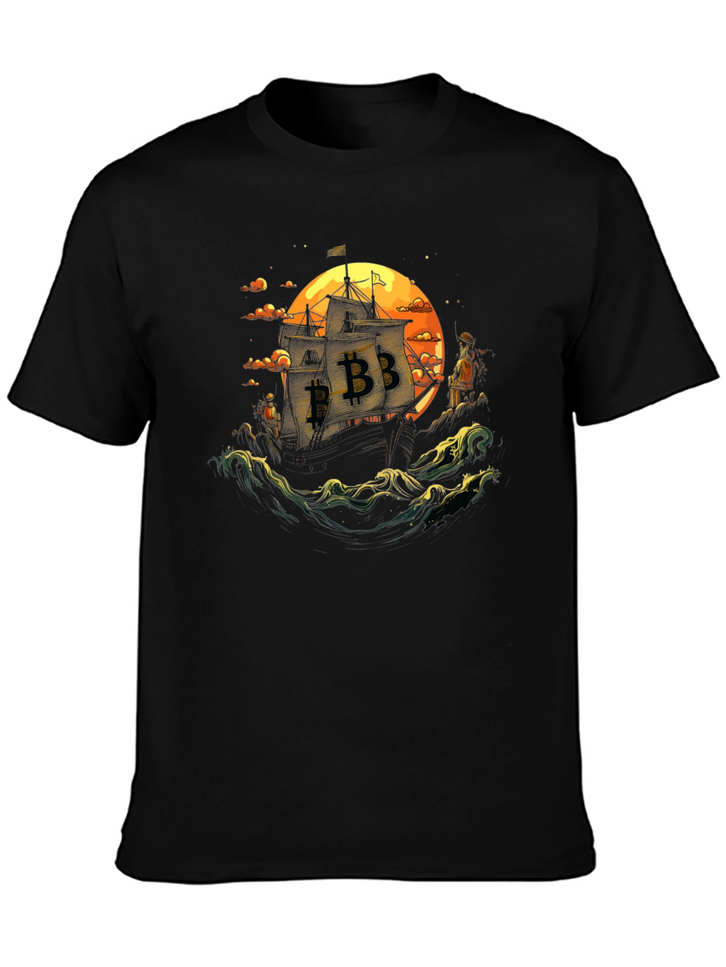 Bitcoin Pirate Ship Black T-Shirt