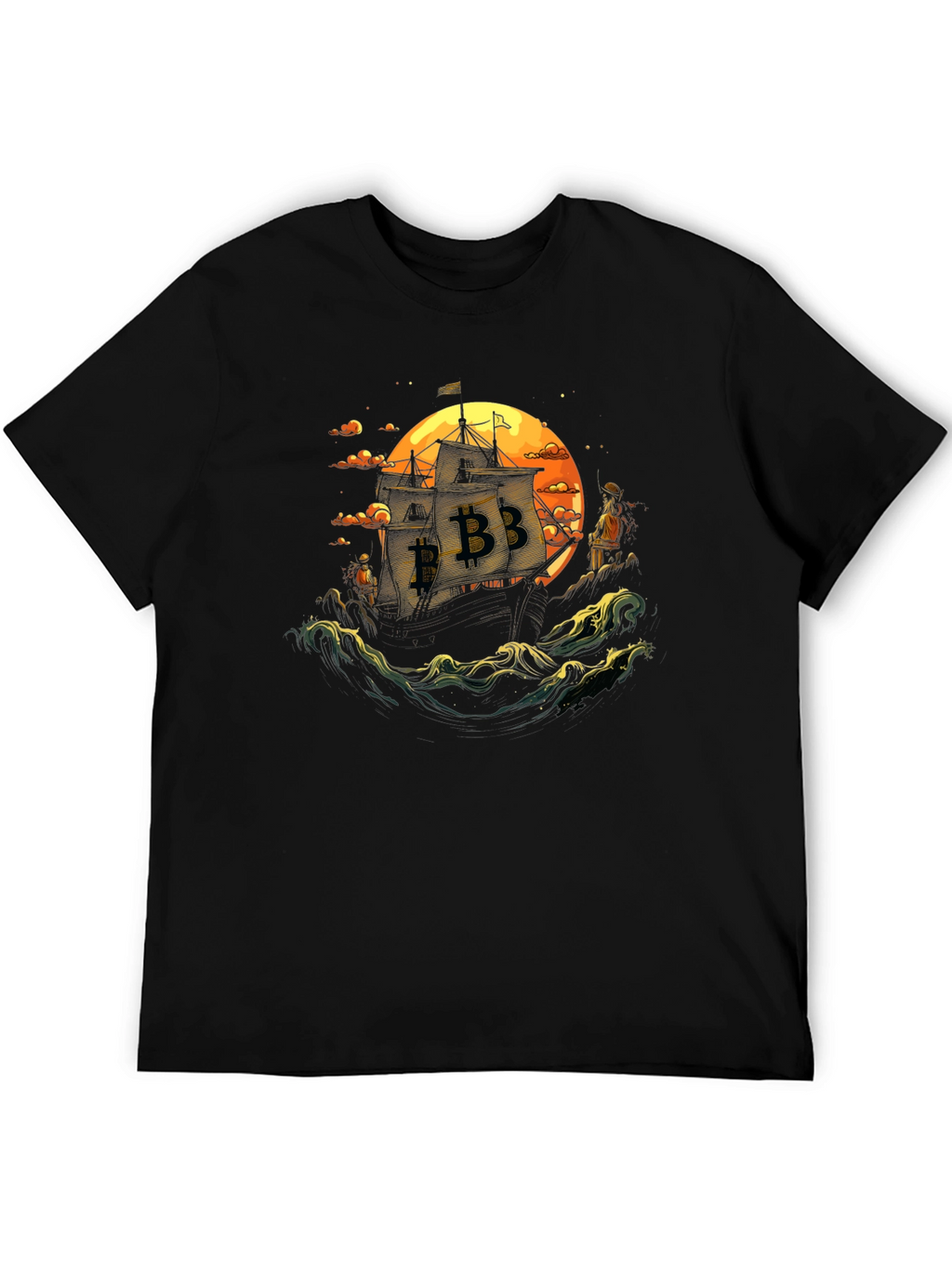 Bitcoin Pirate Ship Black T-Shirt