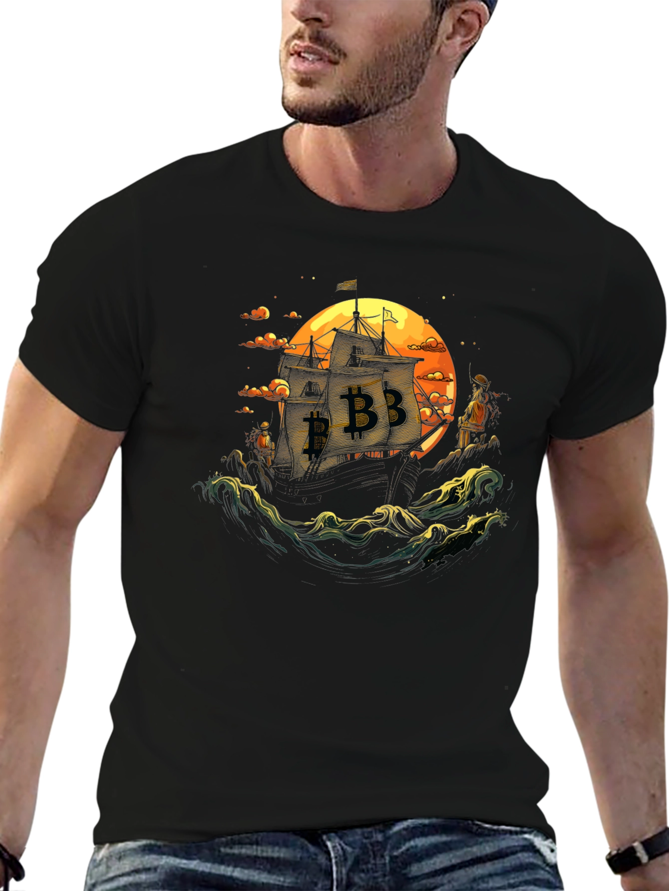 Bitcoin Pirate Ship Black T-Shirt