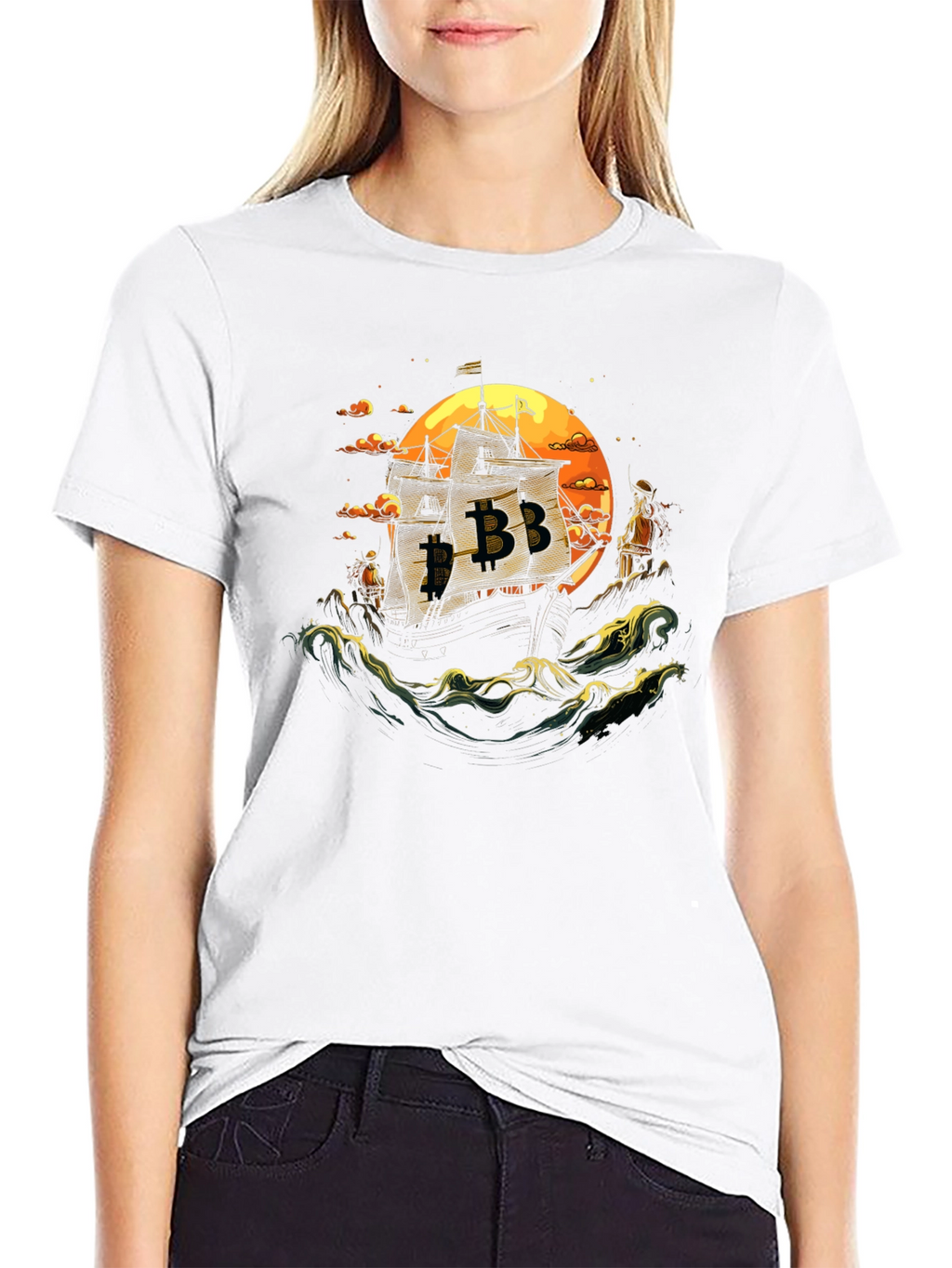 Bitcoin Pirate Ship Black T-Shirt