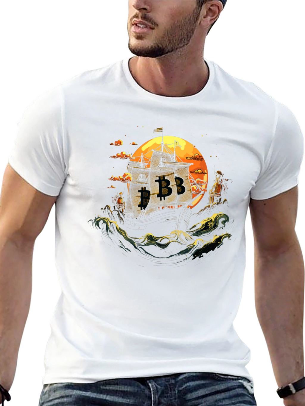 Bitcoin Pirate Ship Black T-Shirt