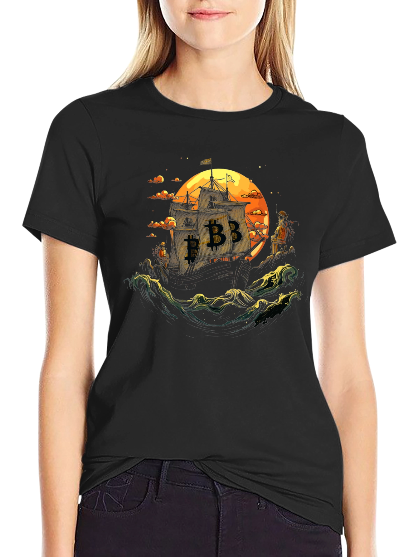 Bitcoin Pirate Ship Black T-Shirt