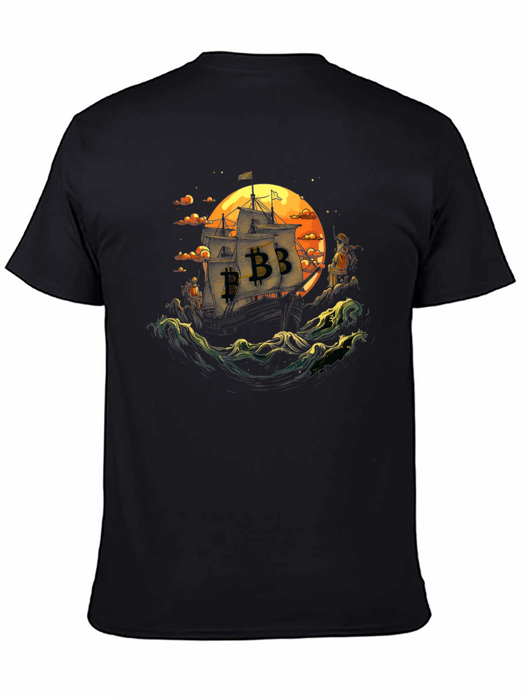 Bitcoin Pirate Ship Black T-Shirt