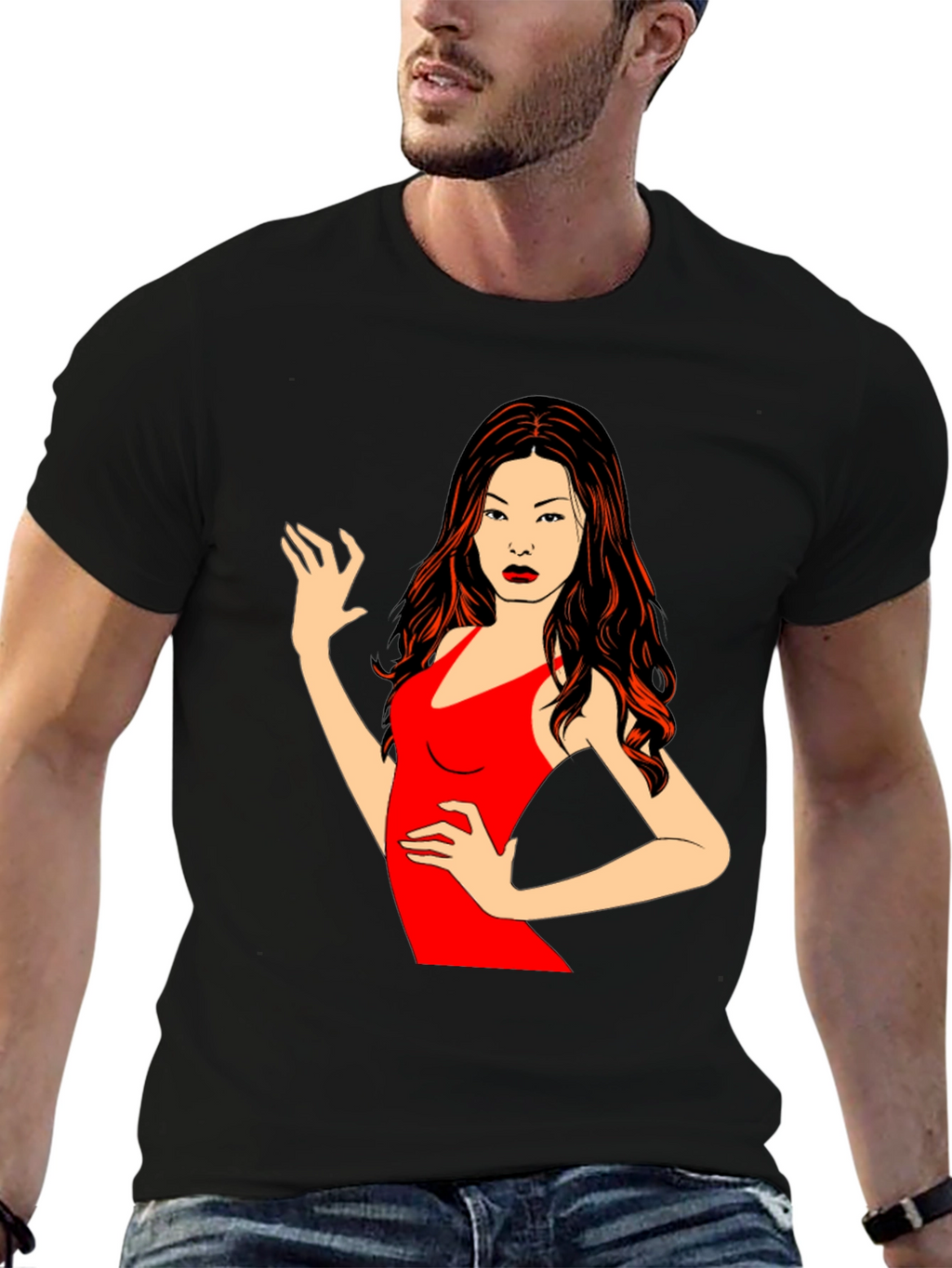 Black T-Shirt with Woman Graphic